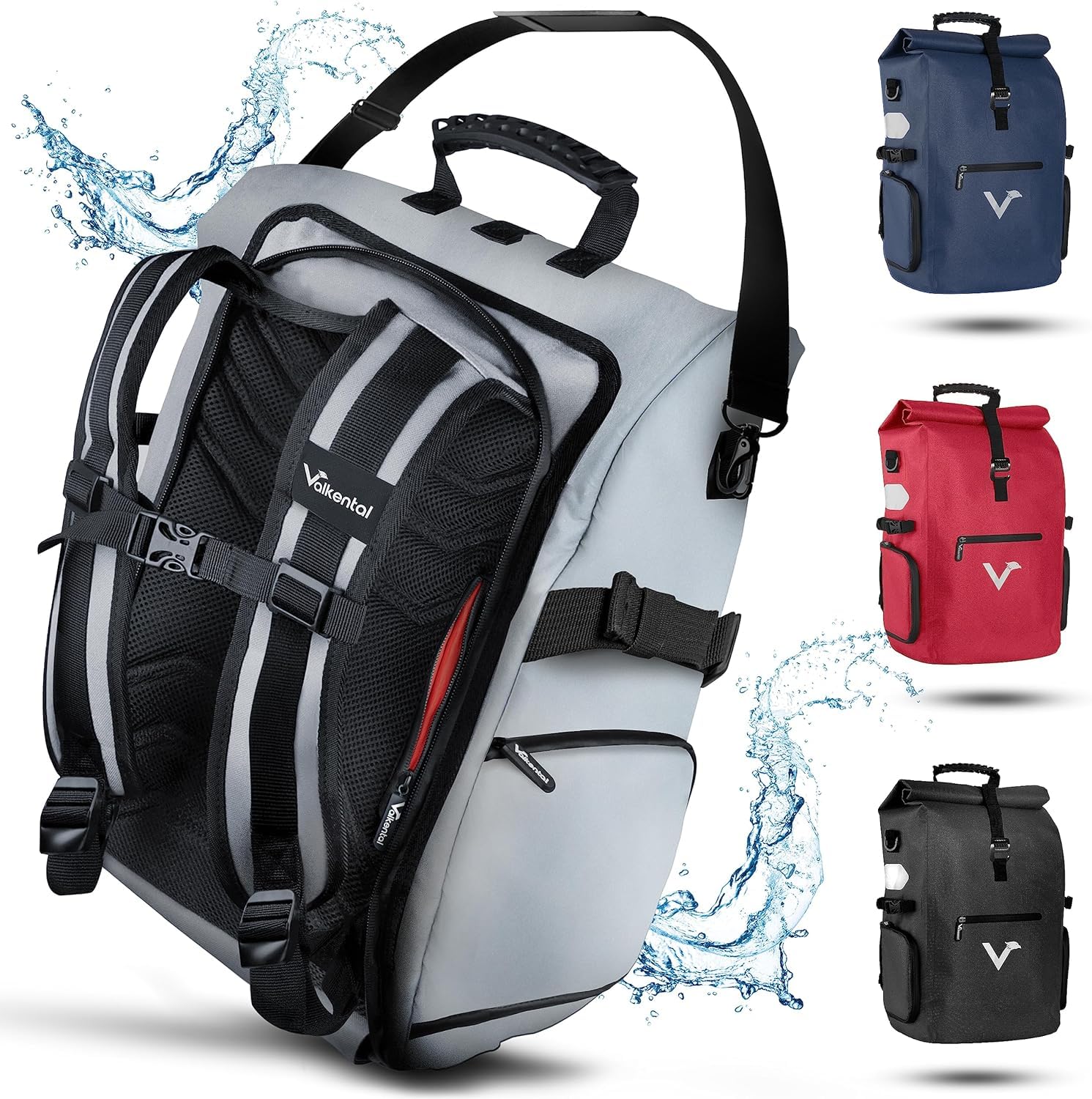 Valkental - Hochwertige & Vollreflektierende Fahrradtasche - 23L - Geeignet als Gepäckträgertasche, Rucksack & Umhängetasche - 100% Wasserdicht