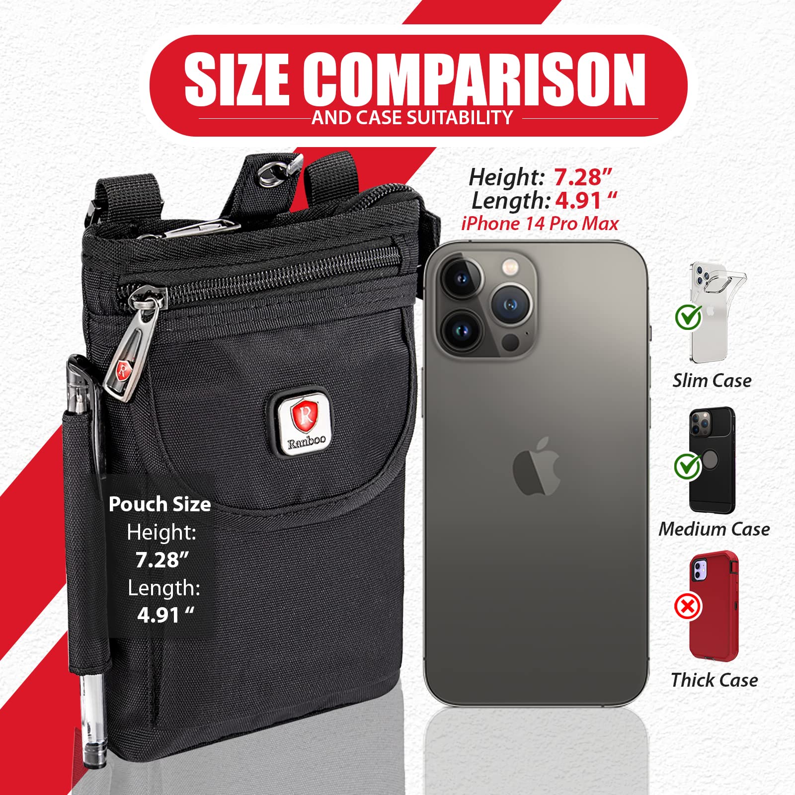 Ranboo Nylon Phone Holster For Men Belt, Fits For IPhone 17 Pro Max 16 Pro Max 15 Pro Max 14 Pro Max 13 Pro Max Pouch Case With Belt Clip Loop - View #5