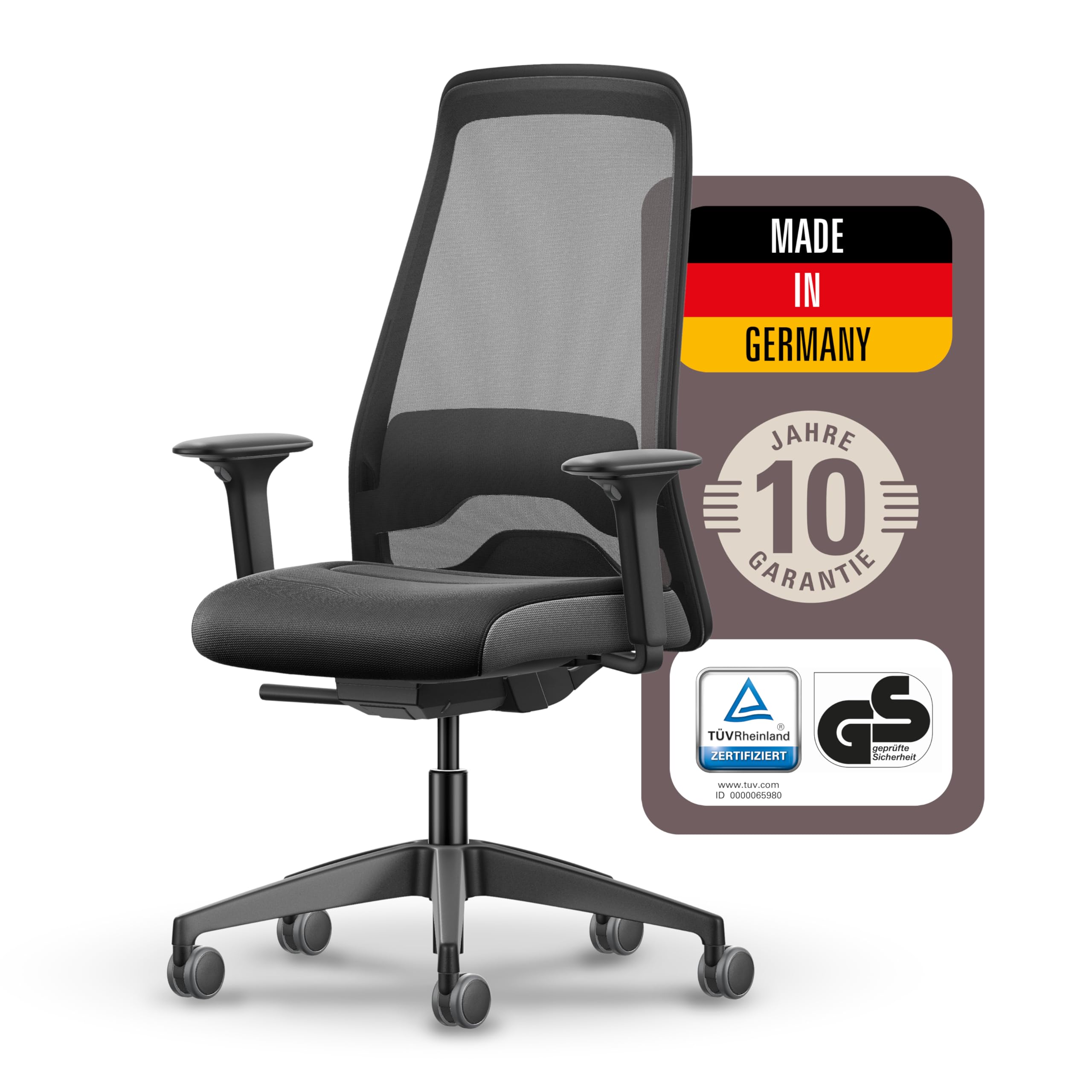 Interstuhl Style AIR + Ergonomischer Bürostuhl mit hoher Rückenlehne für große Menschen, Synchronmechanik, Made in Germany, 10 Jahre Garantie, TÜV-geprüft, belastbar bis 150kg, schwarz
