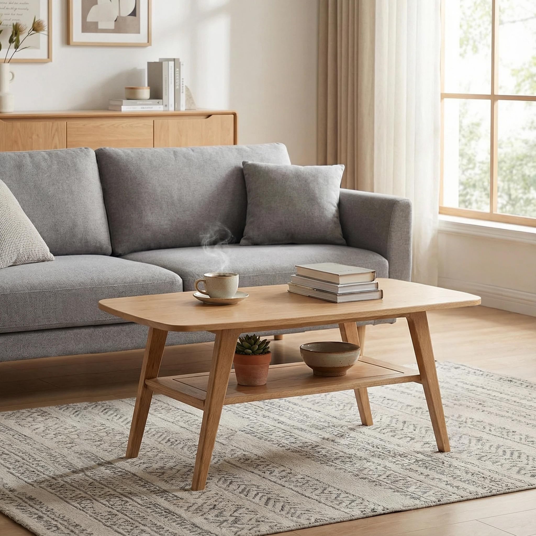 Amazon.com: Grewood Solid Wood Coffee Table - 2-Tier Wooden Center