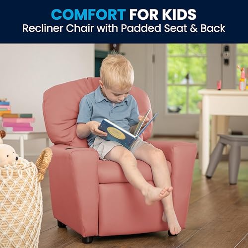 Miniatura 178 de Flash Furniture Chandler LeatherSoft - Silla reclinable para niños con portavasos y reclinable de seguridad, silla reclinable contemporánea para