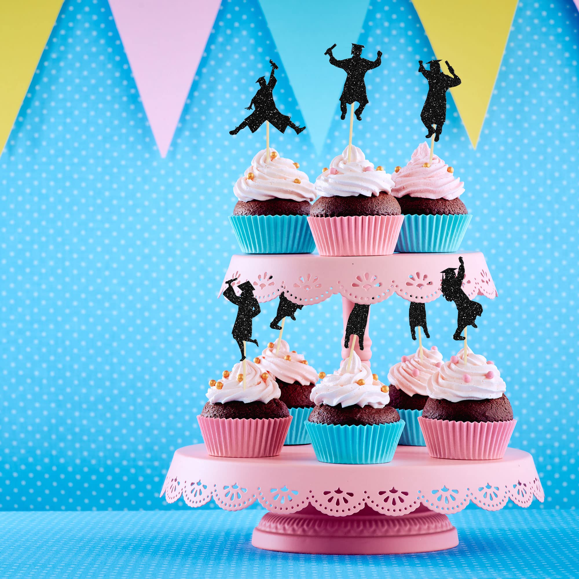 36 Topper Per Cupcake A Tema Laurea 2022 – Glitterati, Formato Diploma E Cappello, Rosa, Per Festa Di Diploma