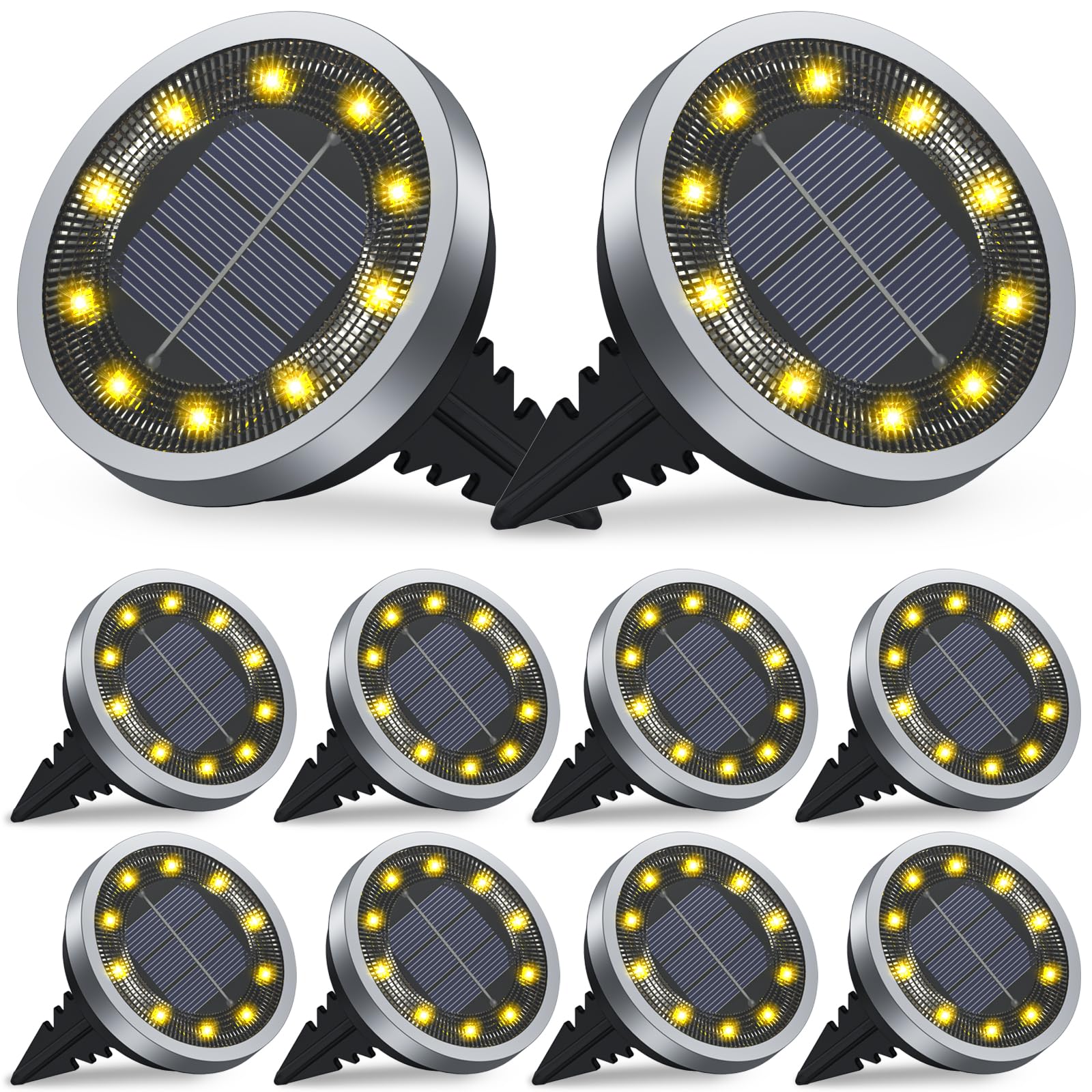 Solar Lights Outdoor Garden, 10 Pack Solar Ground Lights 10 LED Pathway Waterproof IP65 Garden Light Landscape Lighting, In Ground Light Decorative for Sidewalk Driveway Walkway Lawn Deck Steps Stair