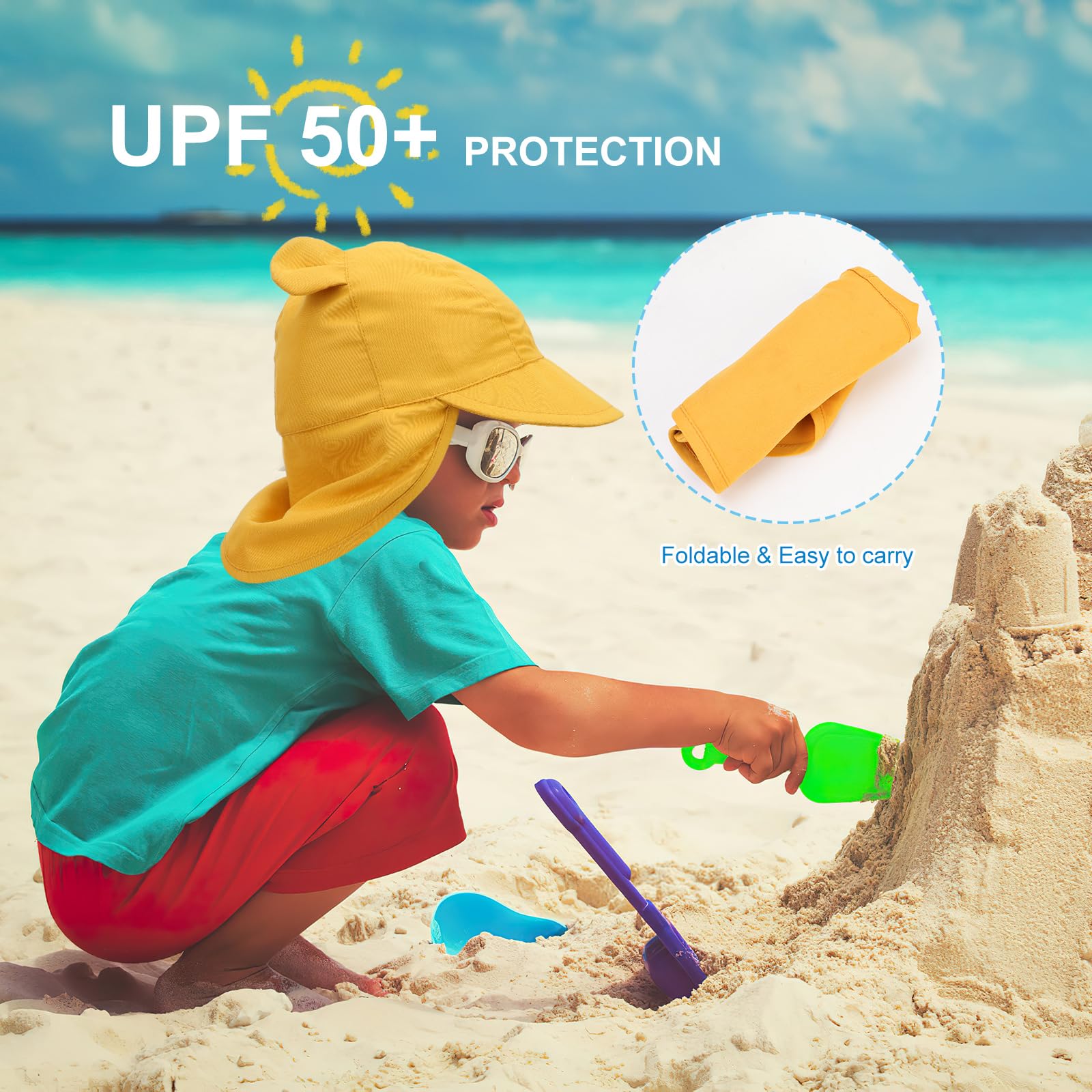 Baby Sun Hat Toddler Bucket Hat Wide Brim Summer Beach Cap with Neck Protection UPF50 for Kids Child Boys Girls 1-4 Years — view 5