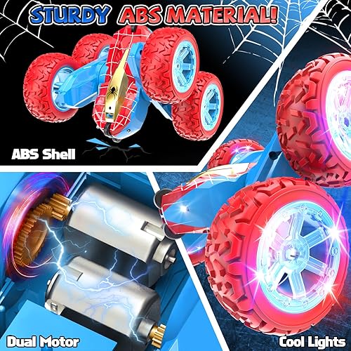 Miniatura 5 de VRG Spider - Autos de control remoto para niños de 3, 4, 5, 6, 7, 8 años, 360 Flip 4WD RC Stunt Cars con 2 baterías y faro, juguetes para niños y