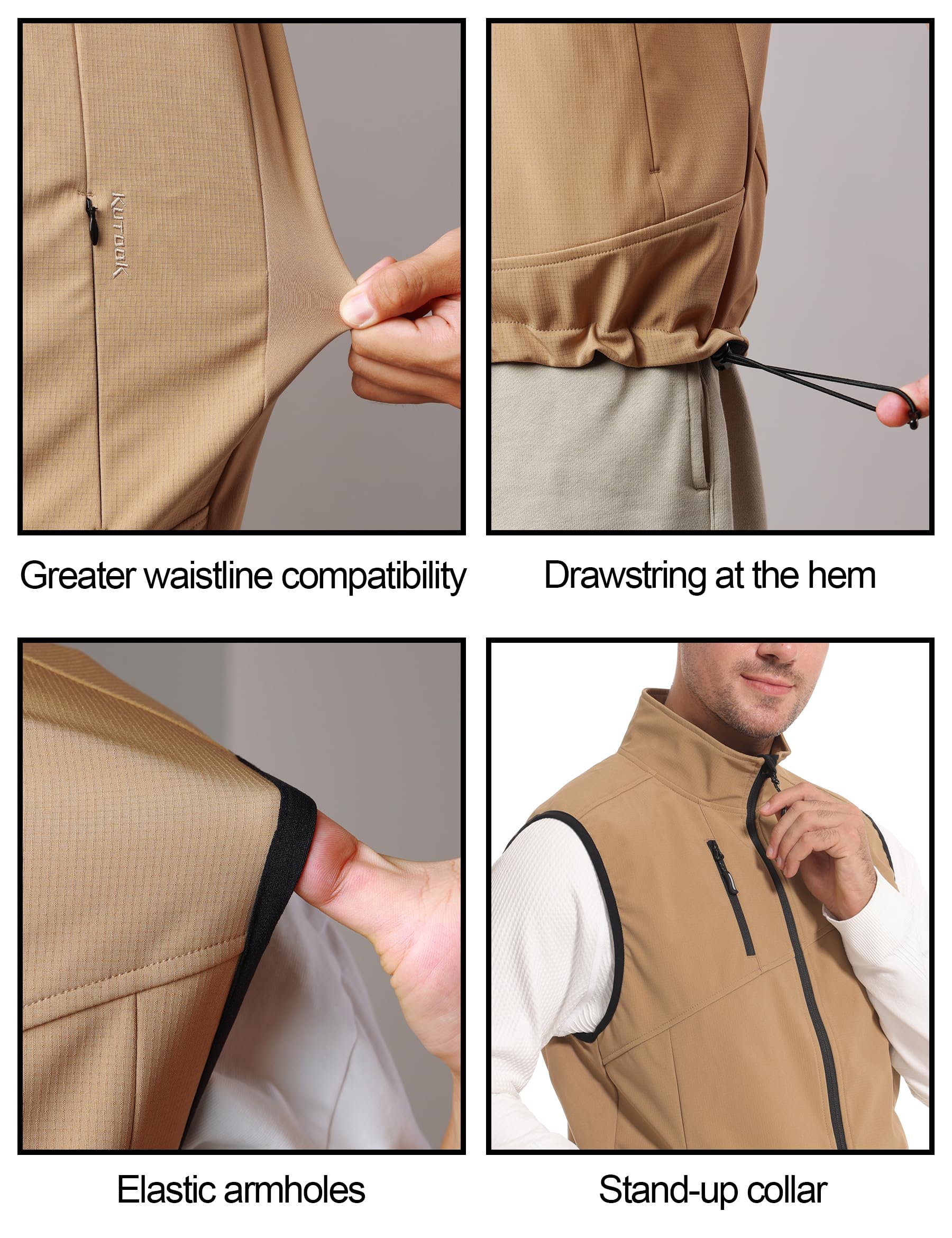 KUTOOK Gilet Uomo Invernale Antivento Fodera di Pile Gilet Trekking Uomo Smanicato in Softshell Impermeabile per Ciclismo Trekking Viaggi Corsa Golf e Vita Quotidiana