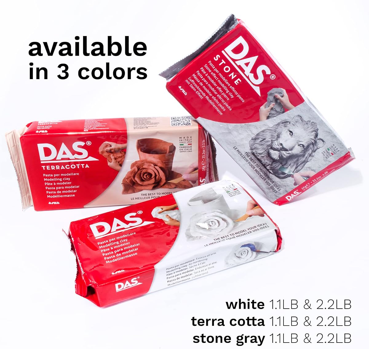DAS Stone 1kg Air Hardening Modelling Clay, Non Bake, Ready To Use, Suitable for All Ages, For Professionals & Hobbyists Stone 1000g