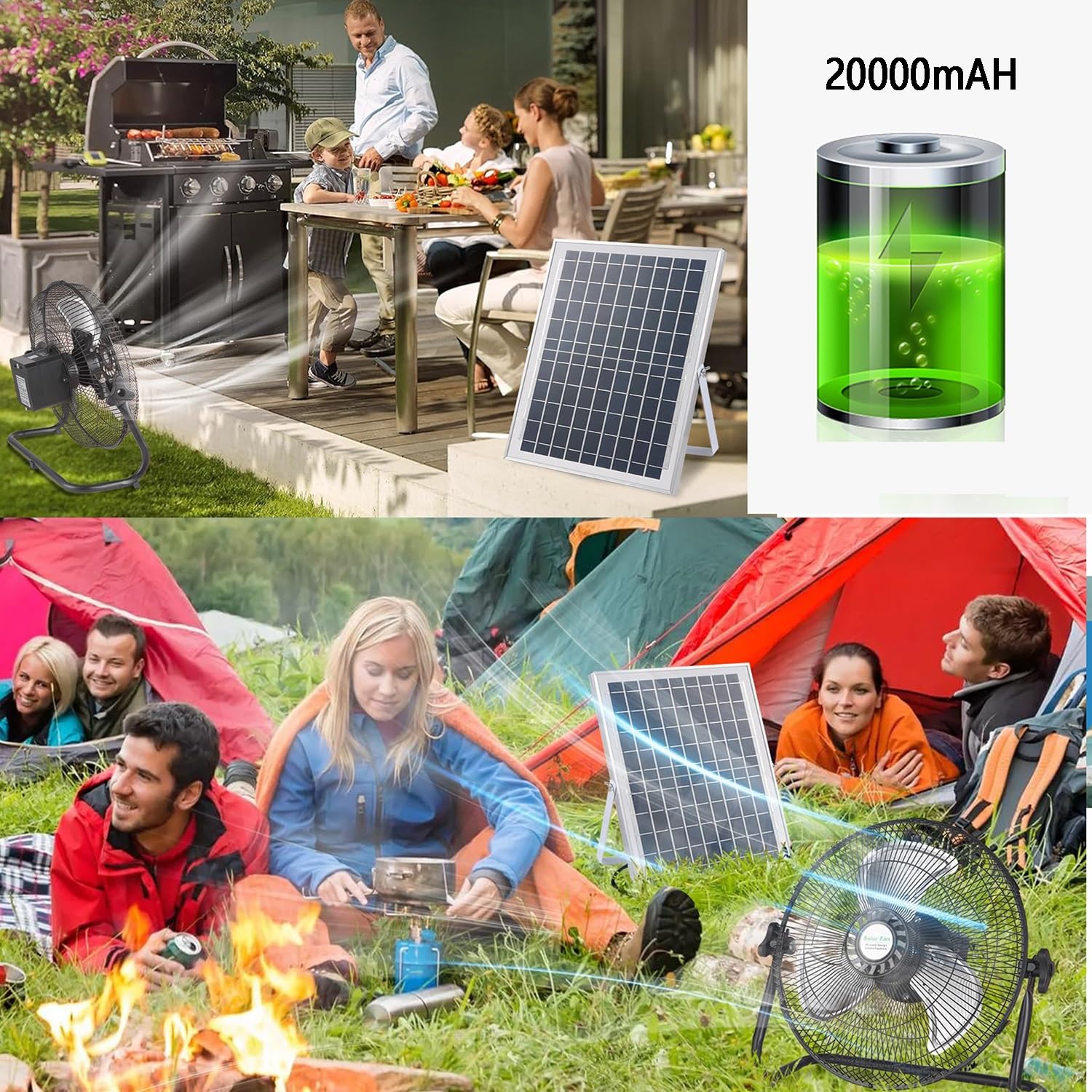 Ventilatore da pavimento portatile a energia solare per ventilazione e raffreddamento in serre, case per animali domestici, pollai, garage e campeggi, doppio uso con pannello solare e cavo di ricarica