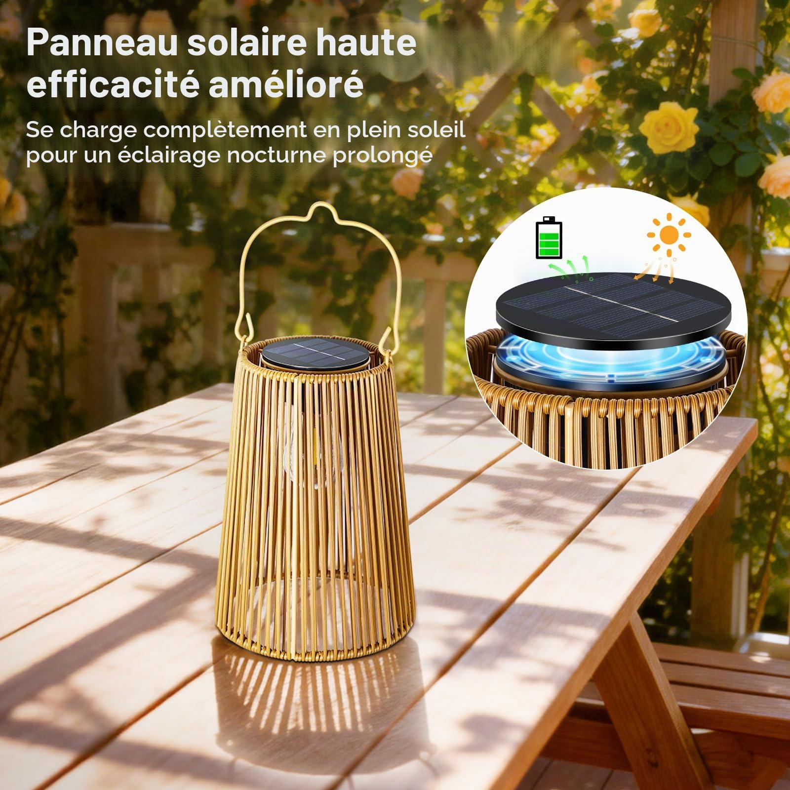 Lanterne Solaire Exterieur en Rotin, Suspendues ou Posables, LED, Étanches, Allumage Automatique, Artisanales et Décoratives pour Jardin, Terrasse, Balcon ou Table