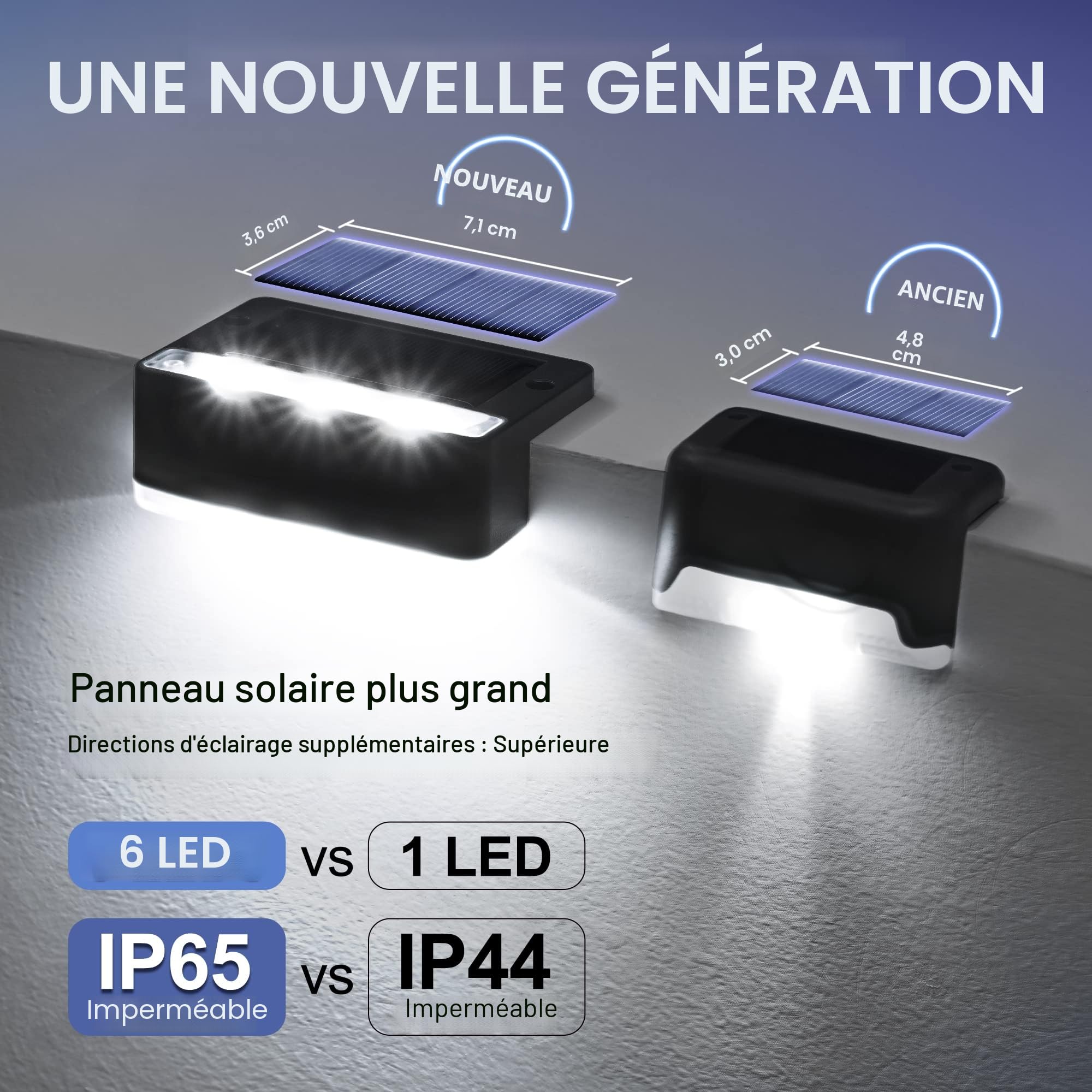 Solpex Lot de 16 lampes solaires d'extérieur pour clôture, étanche IP65, lumières LED d'extérieur pour terrasse, porche, escalier, cour, jardin, terrasse, piscine (noir, blanc froid)