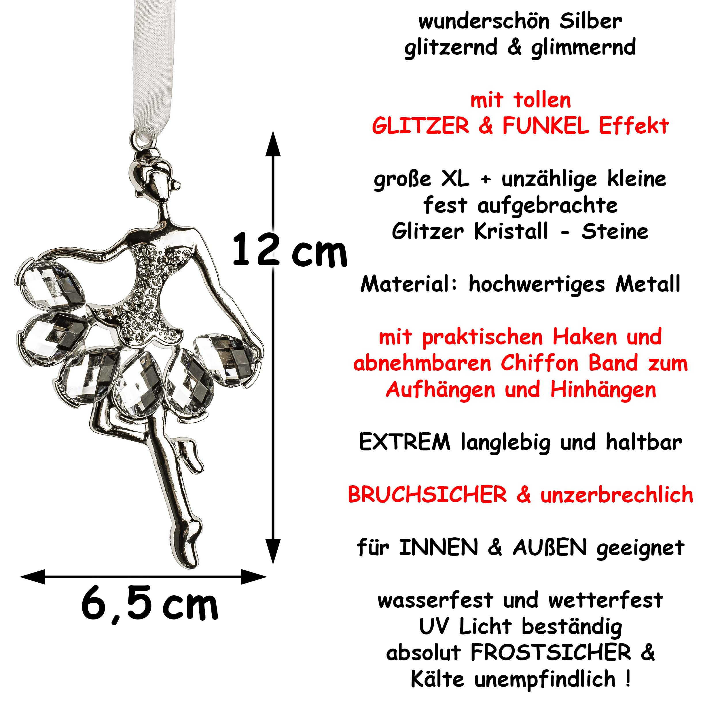 alles-meine.de GmbH Anhänger/Weihnachtsbaumkugel Verschiedene Modelle wählbar 10 Stück Anhänger/Weihnachtsbaumschmuck/Deko Figur Tänzerin/Ballerina inkl. Name -..