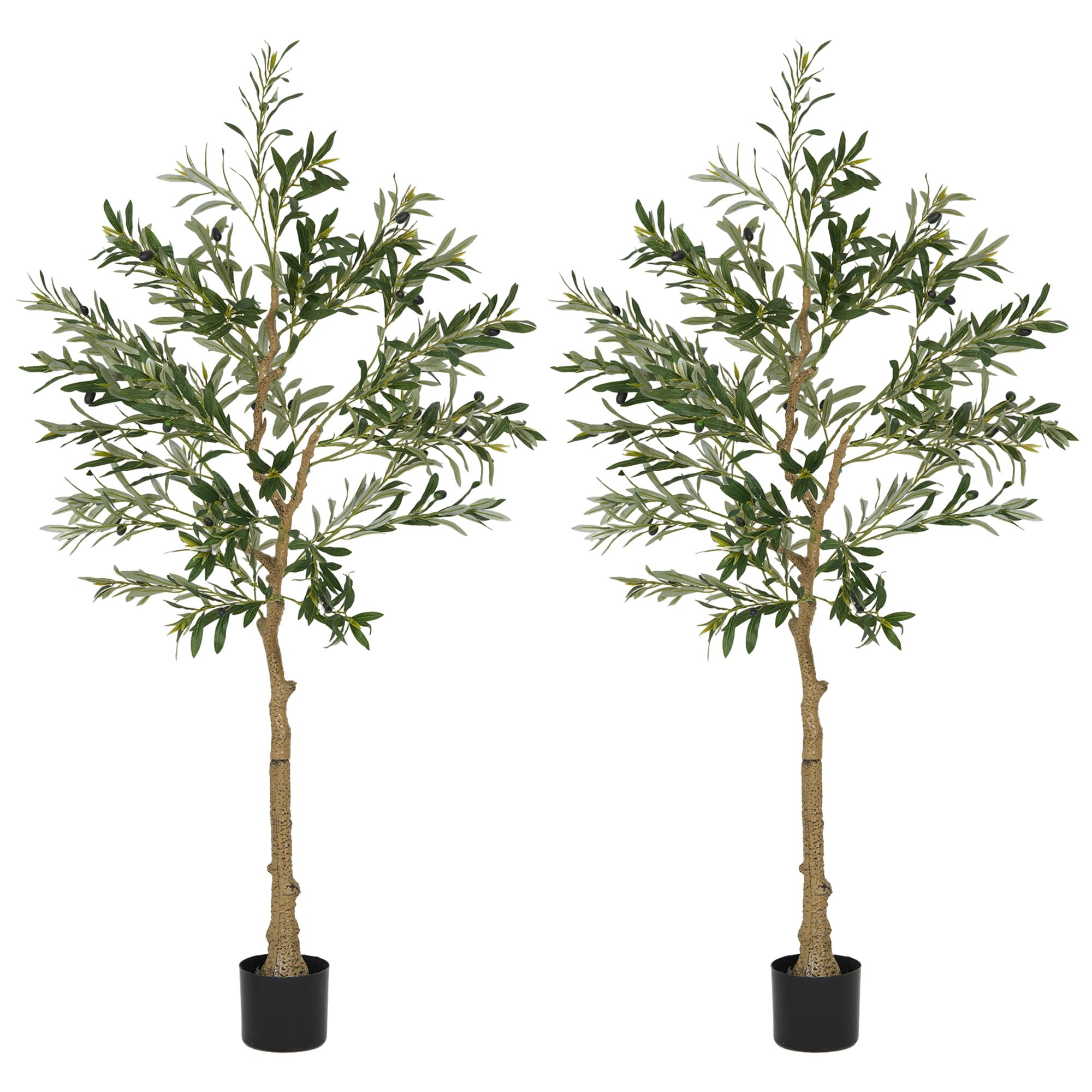 HOMCOM 2 Pack Artificial Olive Trees 150cm - Silk Potted Indoor Plants - Green