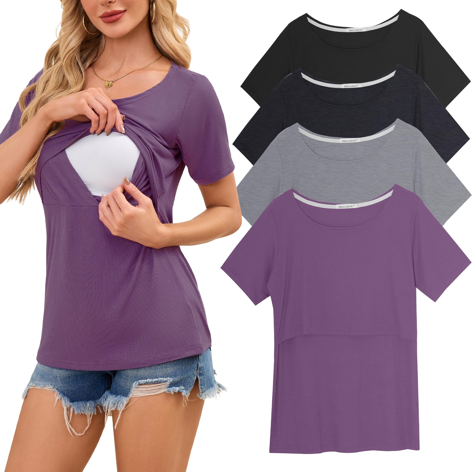 Smallshow 4 Pack Camiseta Lactancia Mujer Manga Corta