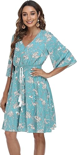 Miniatura 3 de VintageClothing - Vestido de verano para mujer, floral, fluido, bohemio, con botones vestido para la playa.