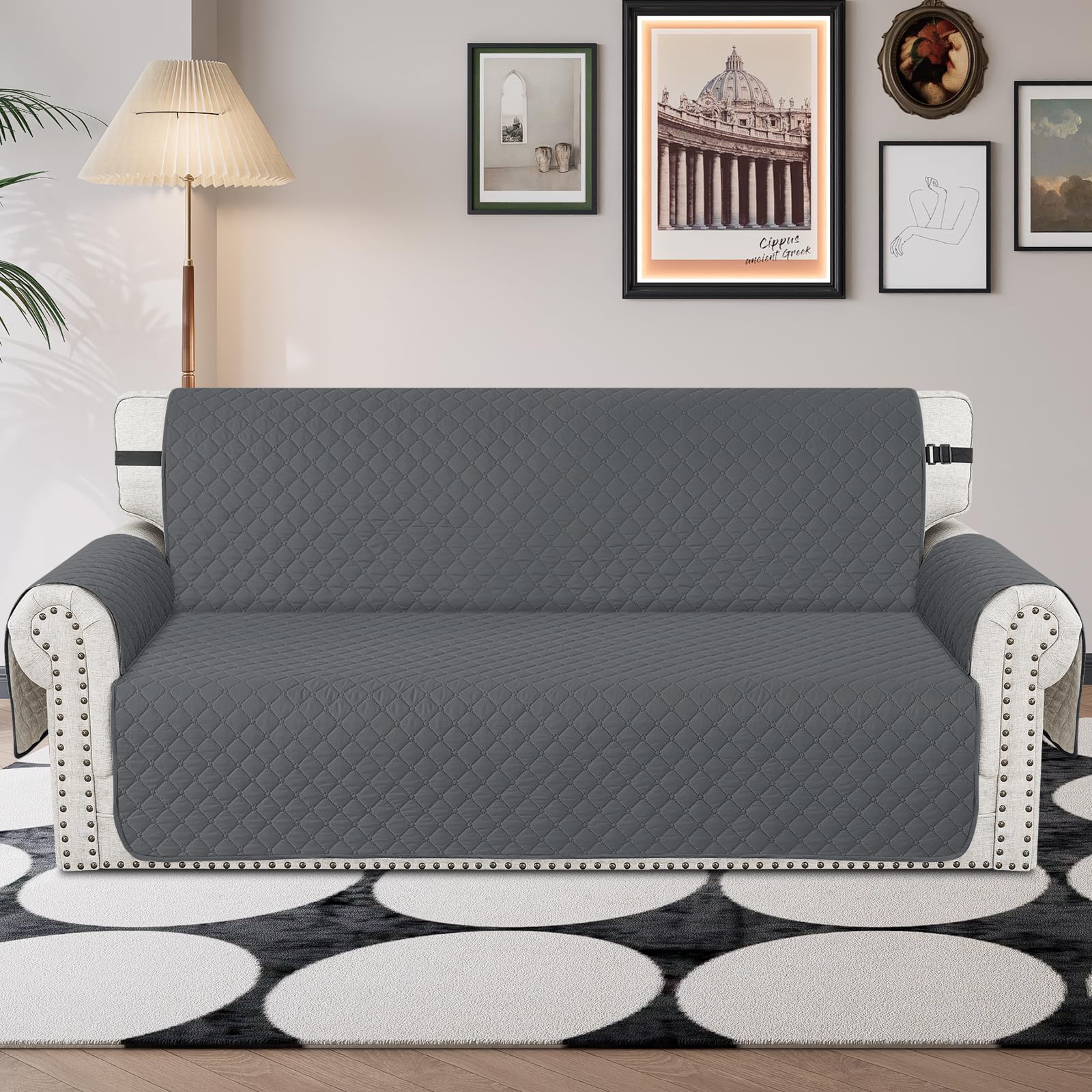 CHELZEN Impermeabile Divano Copertura 3 Posti Copridivano Mobili Protector per Soggiorno Bambini Cani Animali domestici (Grigio Scuro, 3 Posti)