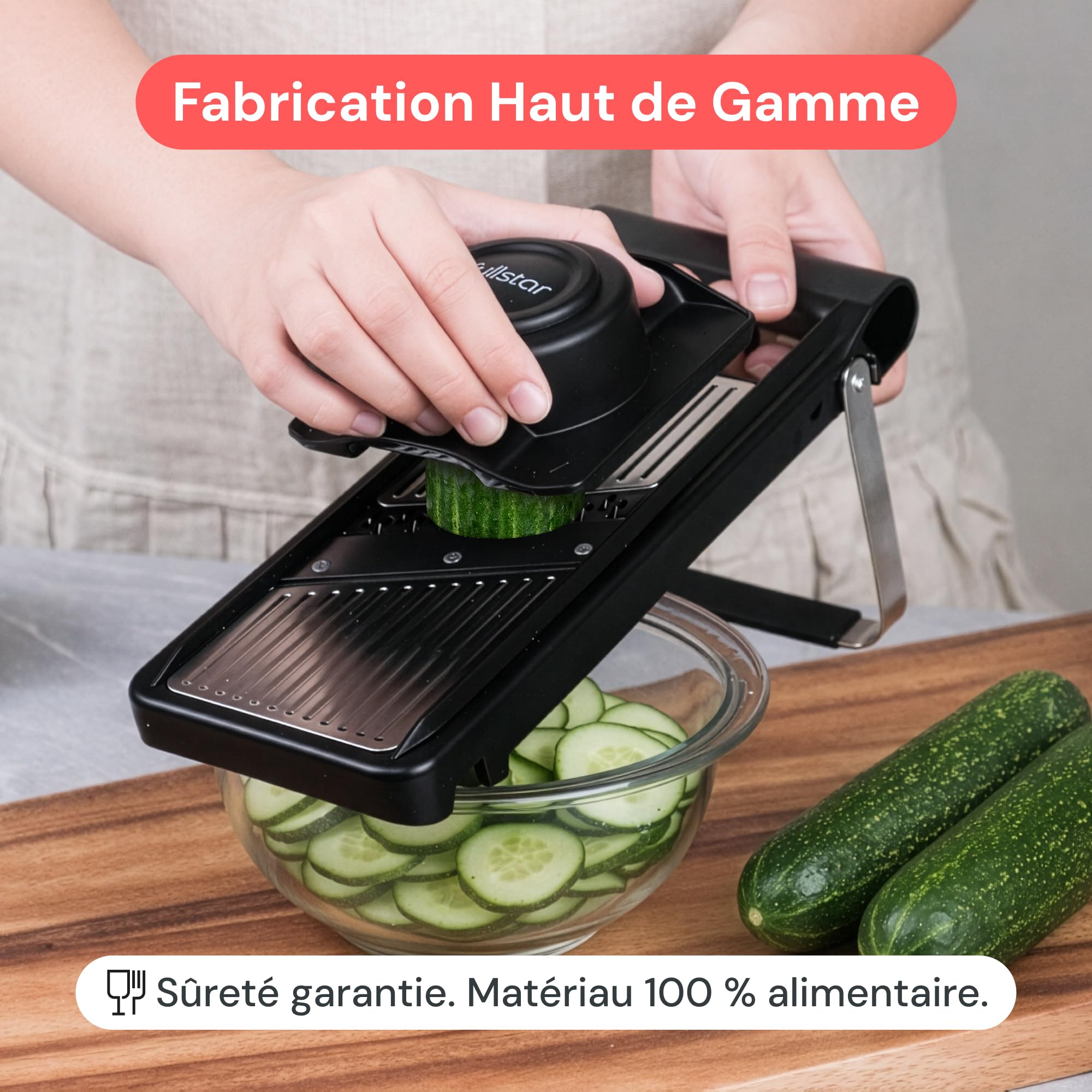 Fullstar Mandoline Cuisine Inox 2-en-1 - Épaisseur Réglable 1-4 mm - Mandoline Multifonctions avec Lame Julienne pour Pommes de Terre, Fruits, Légumes & Fromage - Mandoline Cuisine Professionnelle