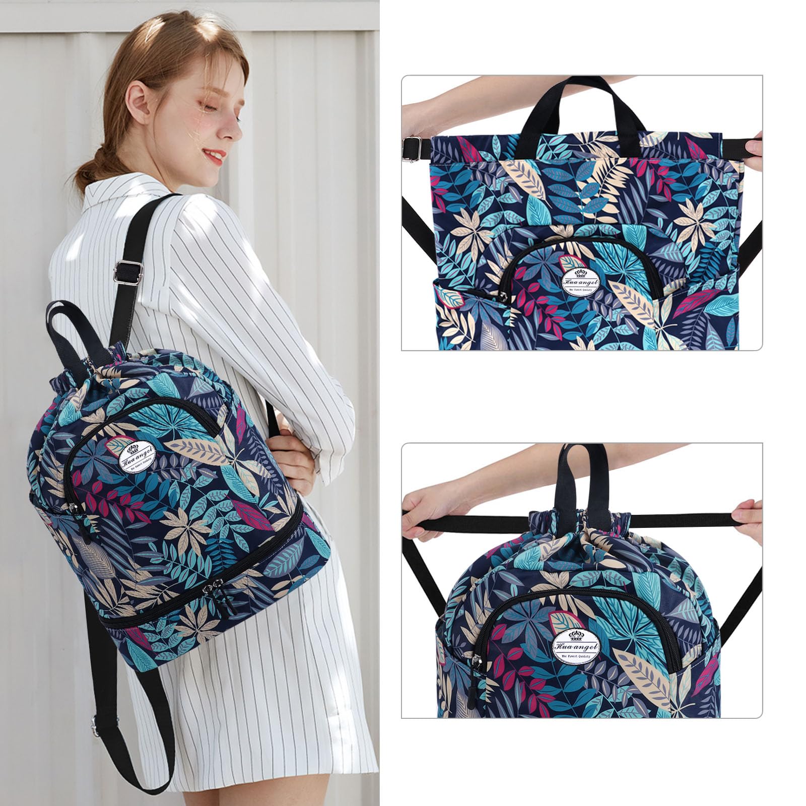 HUA ANGEL Unisex Drawstring Backpack Sports Gym Bag Drawstring Bag Weekend Daypack with Shoe Compartment for Women Men Basketball Football Outdoor Fitness Yoga Swimming Beach - Image 2