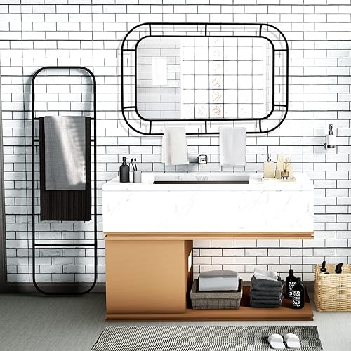 Miniatura 4 de WallBeyond Espejo de baño con marco de metal cuadrado negro para decoración de sala de estar, dormitorio, entrada [24 x 36 pulgadas, negro]