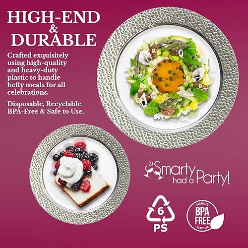 Miniatura 3 de Elegantes platos desechables de plástico, 120 unidades, platos de cena resistentes de 10.25 pulgadas, color blanco elegante con platos de borde