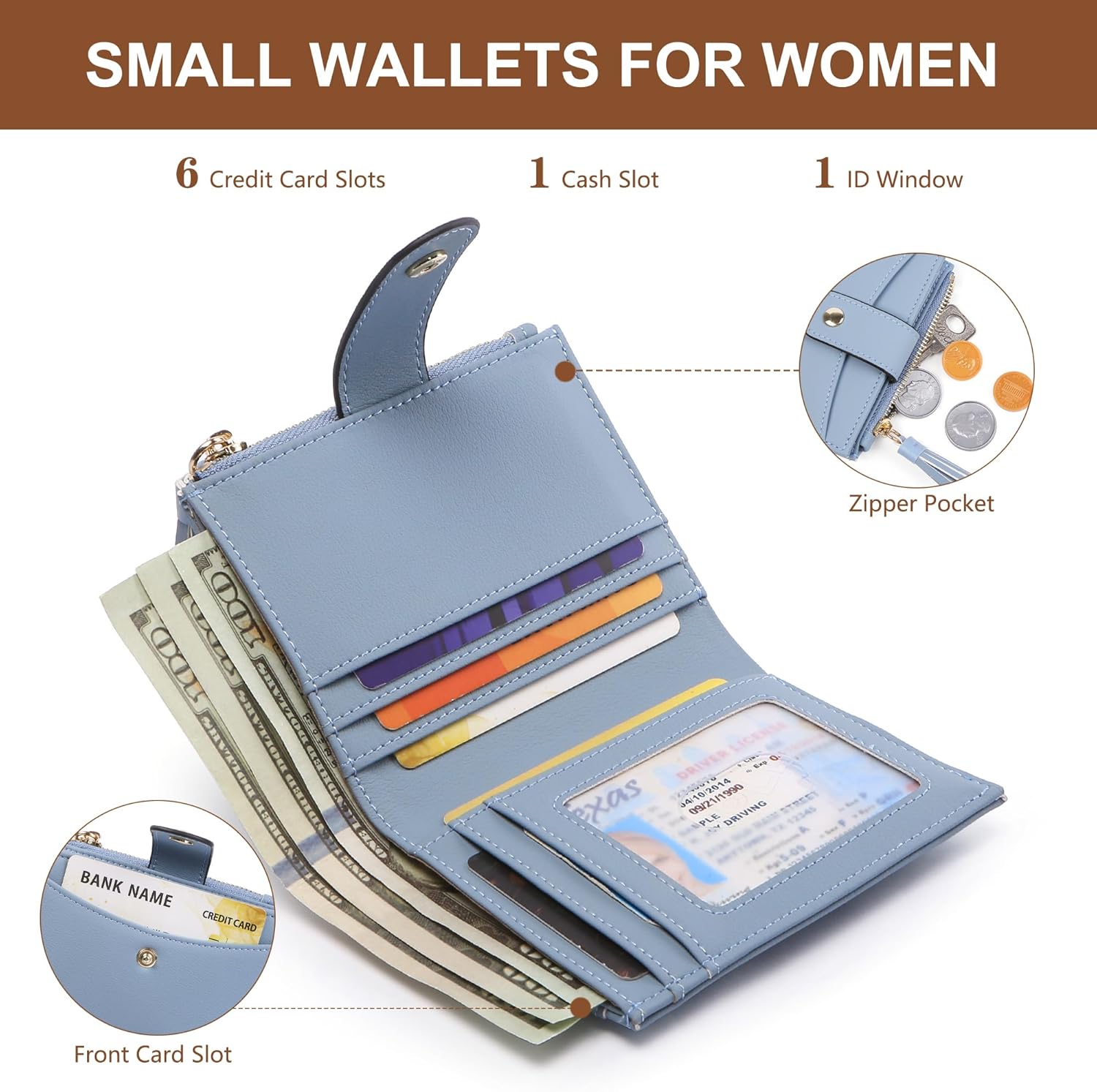 Small Wallet for Women RFID Blocking Tassle Bifold Slim Thin Leather Wallet Credit Card Holder Wallet Ladies Mini Wallet with Zipper Pocket - Image 2