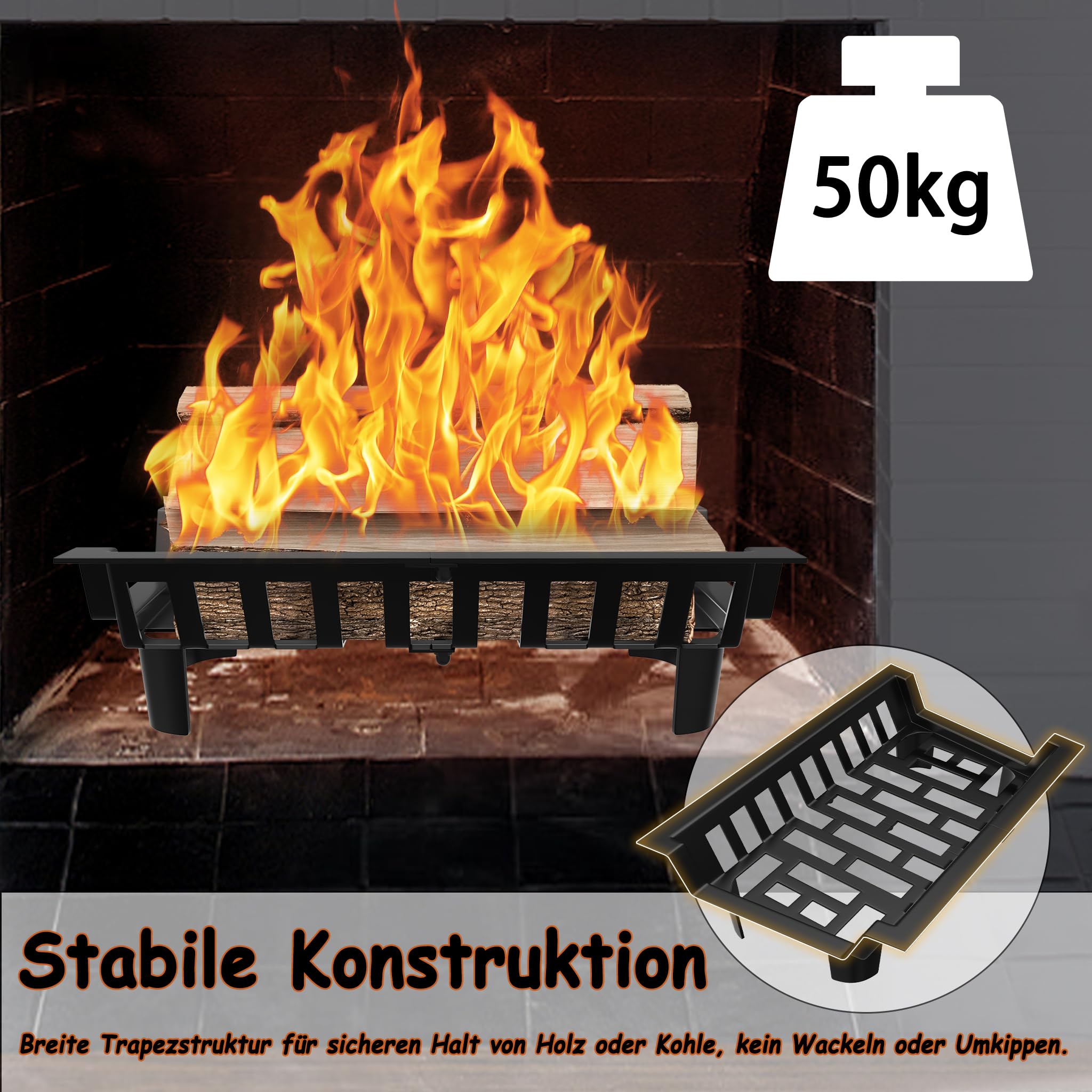 YRhome Kaminrost Kaminholzrost Brennholzrost 46x31x13cm Scheithalter Holzofenrost Brennholzhalter Kaminholzständer für Kamin Schwarz Feuerstellenrost Ofenrost Kohlenrost Feuerrost Outdoor
