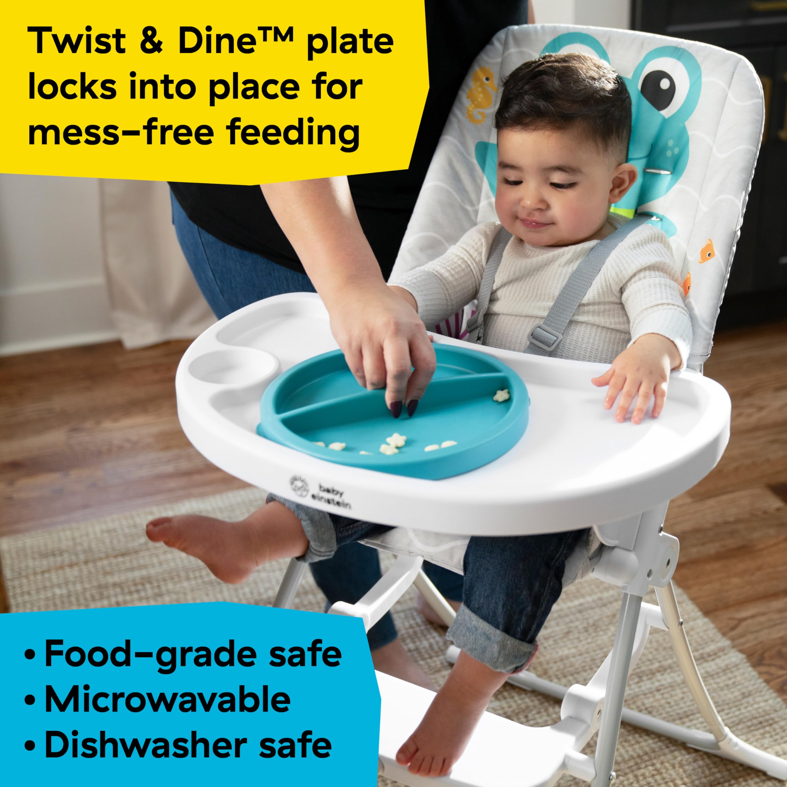 Baby Einstein Ocean Explorers Snack & Splash Faltbar Hochstuhl mit Wassermatte und 5-Punkt-Sicherheitsgurt, für Kinder ab 6 Monaten, Unisex