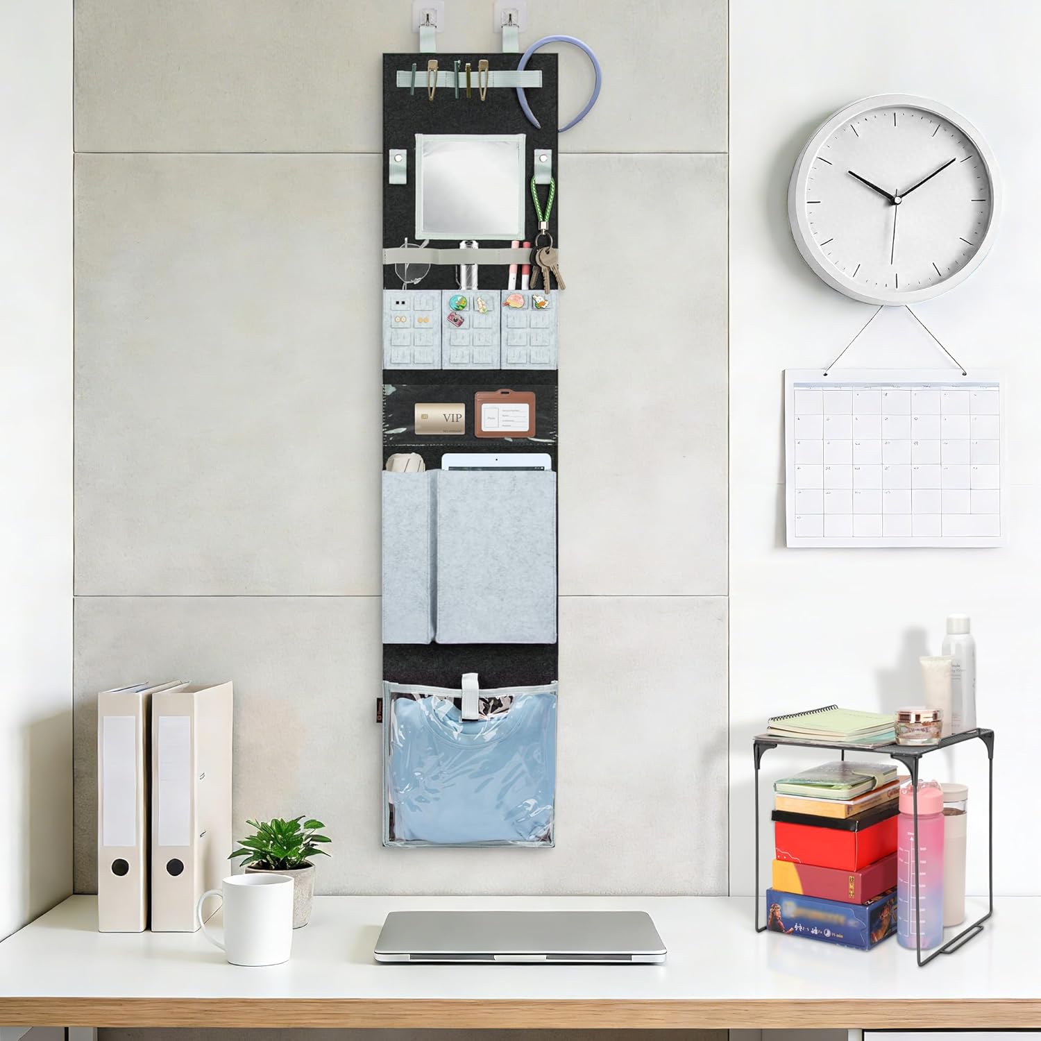 Locker Organizer Set with Locker Shelf, Back to Gym, Office, School Essentials Locker Decoration for Girls Boys (Black + Black Locker Shelf)