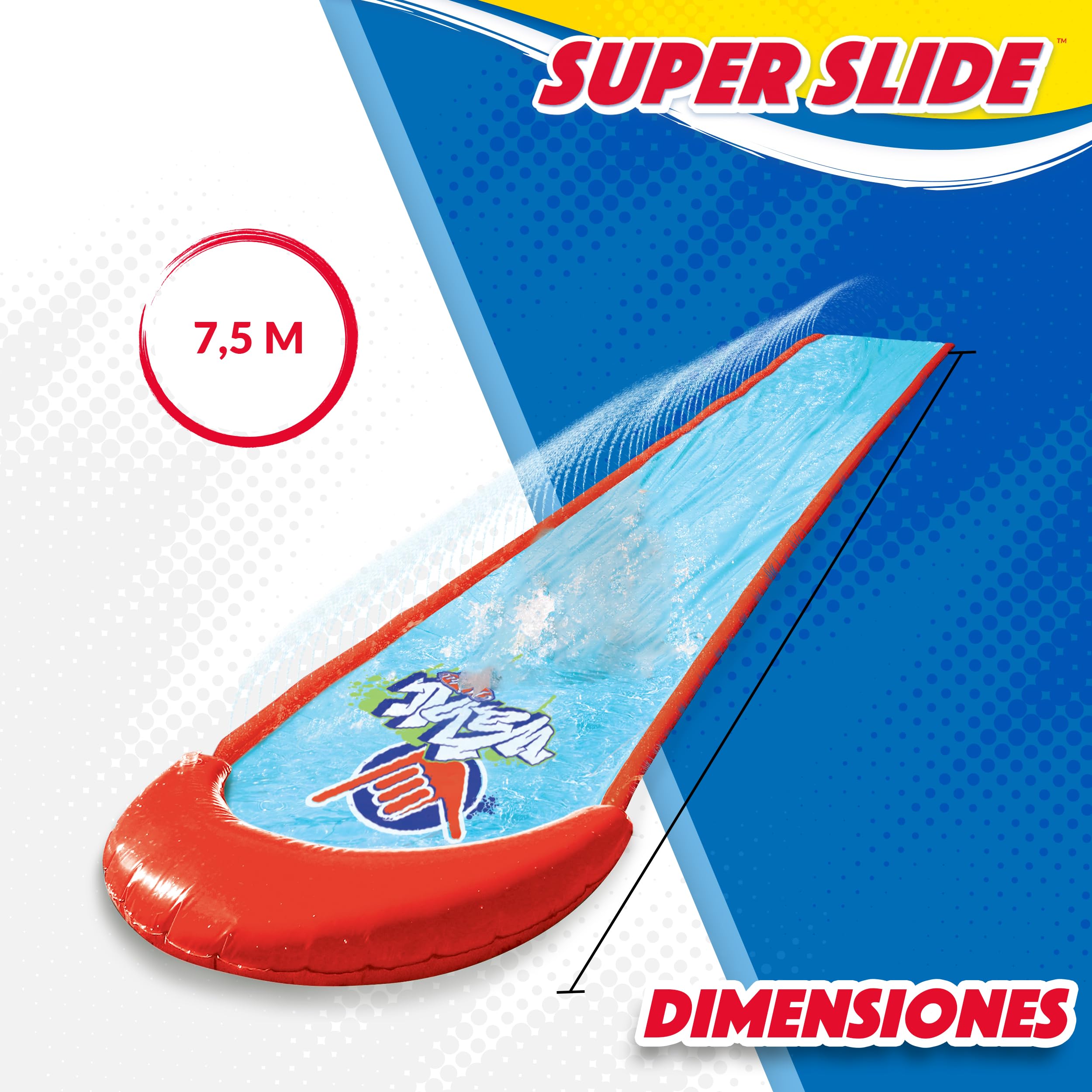 Wahu - SUPER SLIDE - Tobogán Acuático de 7,5 m para Juegos de Jardín - Juguetes Niños 5 Años - Con Sistema de Rociado - Fácil de Instalar - Regalo Niño 5 Años para el Verano