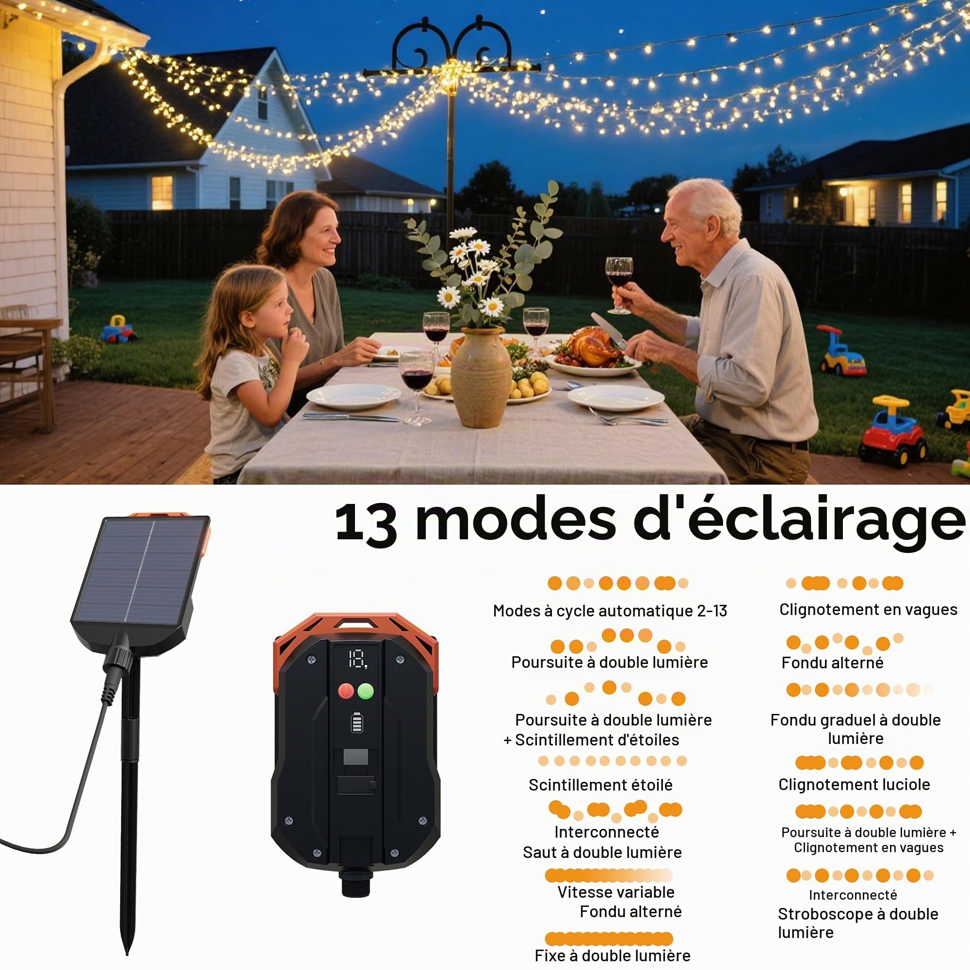 UISEBRT Guirlande lumineuse solaire d'extérieur de Noël 100 m 1000 LED blanc chaud, 8 modes et minuterie