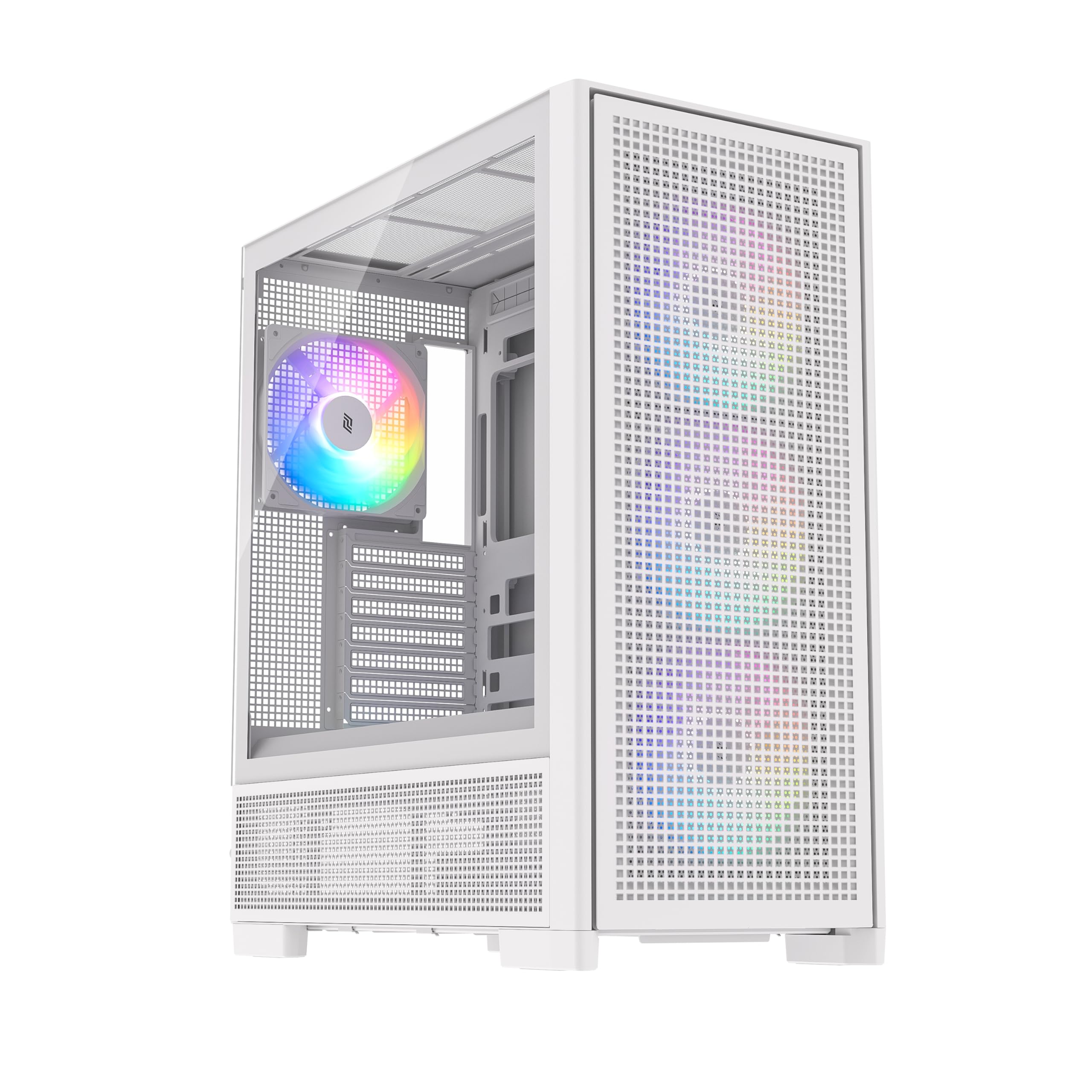 SILENTWARE Air 2000 A-RGB White Midi Tower PC-Gehäuse, Glas-Seitenfenster, 7 RGB-Lüfter, extremer Airflow, ASUS BTF & MSI Project Zero, PWM / 3- & 4-Pin, 420mm Radiator, E-ATX, ATX/mATX/ITX, USB-C