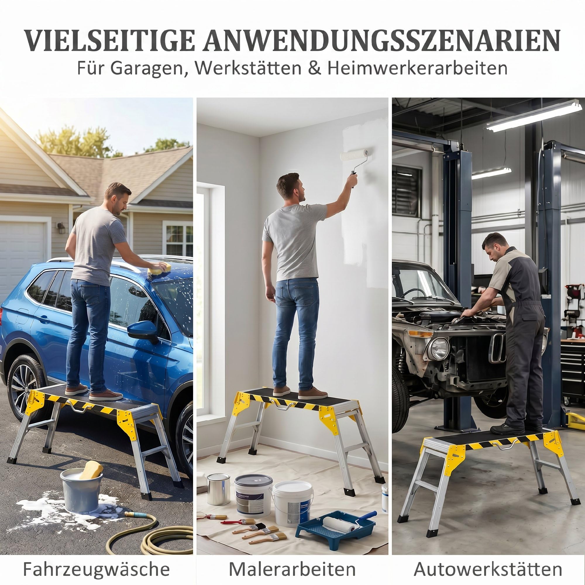 HOMCOM Banco lavoro pieghevole alluminio per uso pesante 110 x 32 x 50 cm | Supporto fai da te, tavolo garage piccolo con maniglia, antiscivolo, strisce riflettenti, portata 150 kg