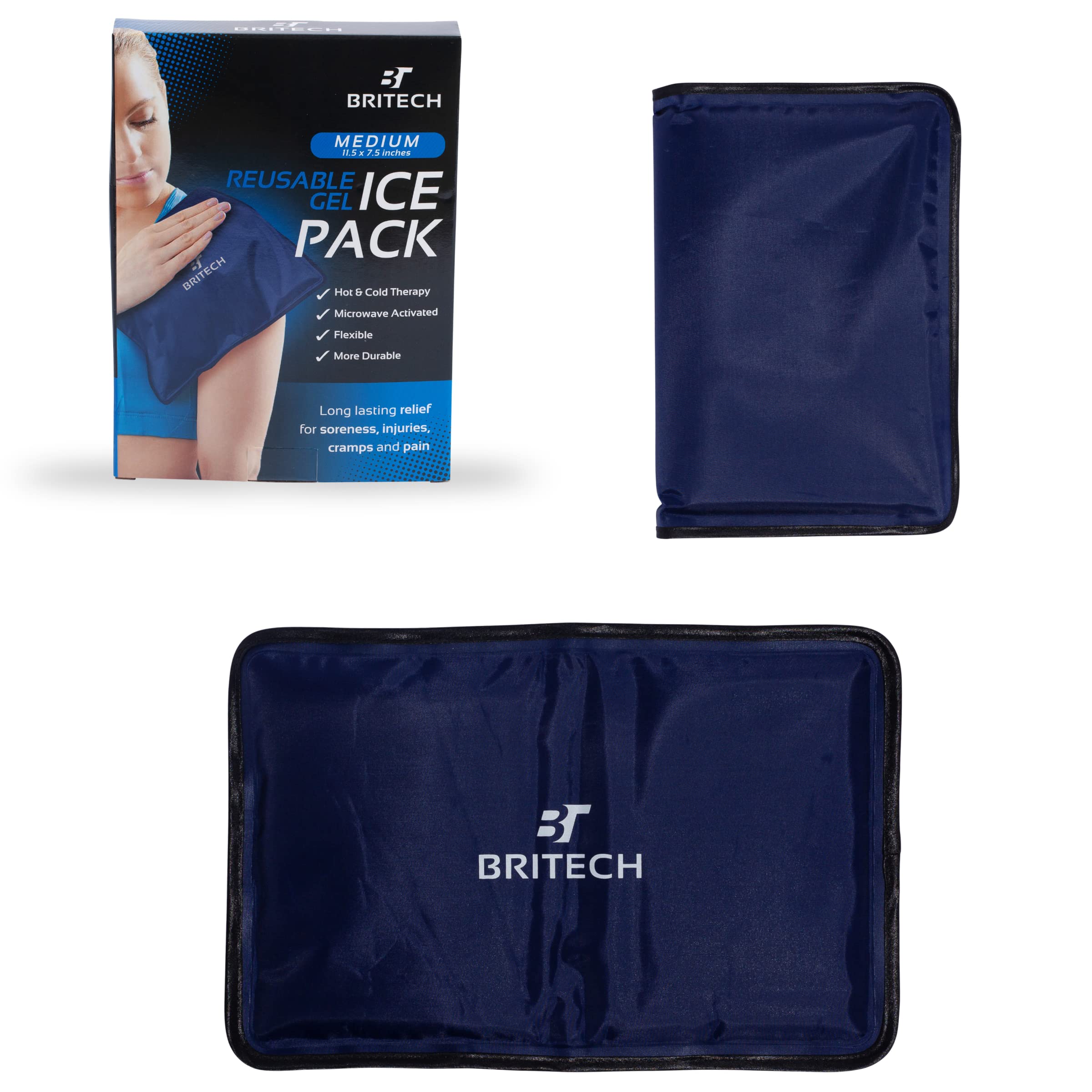 Britech Gel Ice Pack for Injuries Reusable – Hot & Cold Therapy Pack Compress Flexible Ice Pack Great for Back, Shoulder, Elbow, Knee Pain Relief – Therapy for Swelling & Bruises (Medium (Pack of 1))