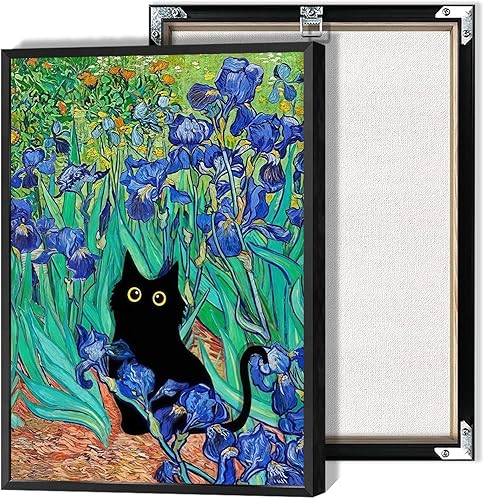 Miniatura 23 de Divertido póster vintage con diseño de gato negro en la ventana, arte de pared con diseño de gato con ventana abierta, arte abstracto y estético de