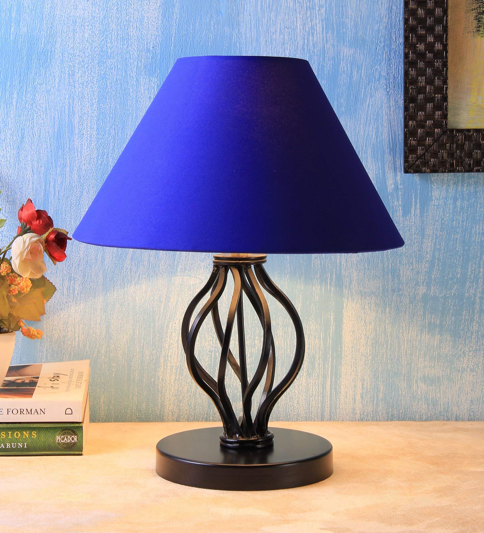 Devansh Blue Cotton Basket Table Lamp