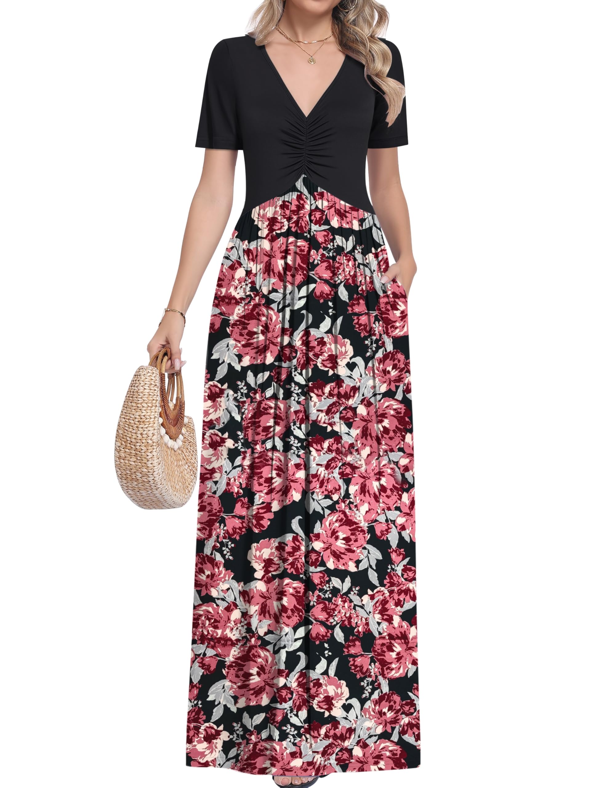MUSE SHOW Maxi Dresses for Women Summer Long Dress with Sleeves and Pockets