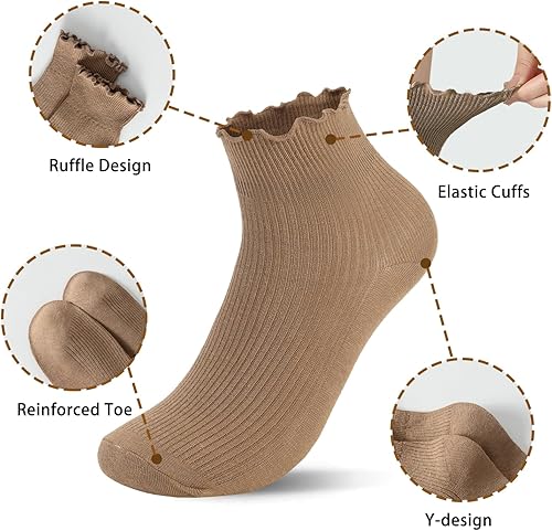 Miniatura 3 de 8 pares de calcetines con volantes para mujer, calcetines con volantes para niñas y mujeres, color liso, borde de lechuga, cómodos, transpirables,