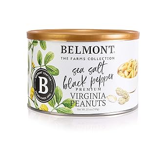 Belmont Peanuts Gourmet Sea Salt and Black Pepper Flavored Virginia Peanuts, 25 oz (1 Pack) – Only 4 Simple Ingredients, No Preservatives, 7g Protein – Salty, Peppery, Crunchy, Hand Seasoned Snack