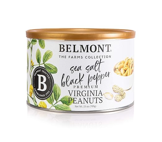 Belmont Peanuts Gourmet Sea Salt and Black Pepper Flavored Virginia Peanuts, 25 oz (1 Pack) – Only 4 Simple Ingredients, No Preservatives, 7g Protein – Salty, Peppery, Crunchy, Hand Seasoned Snack
