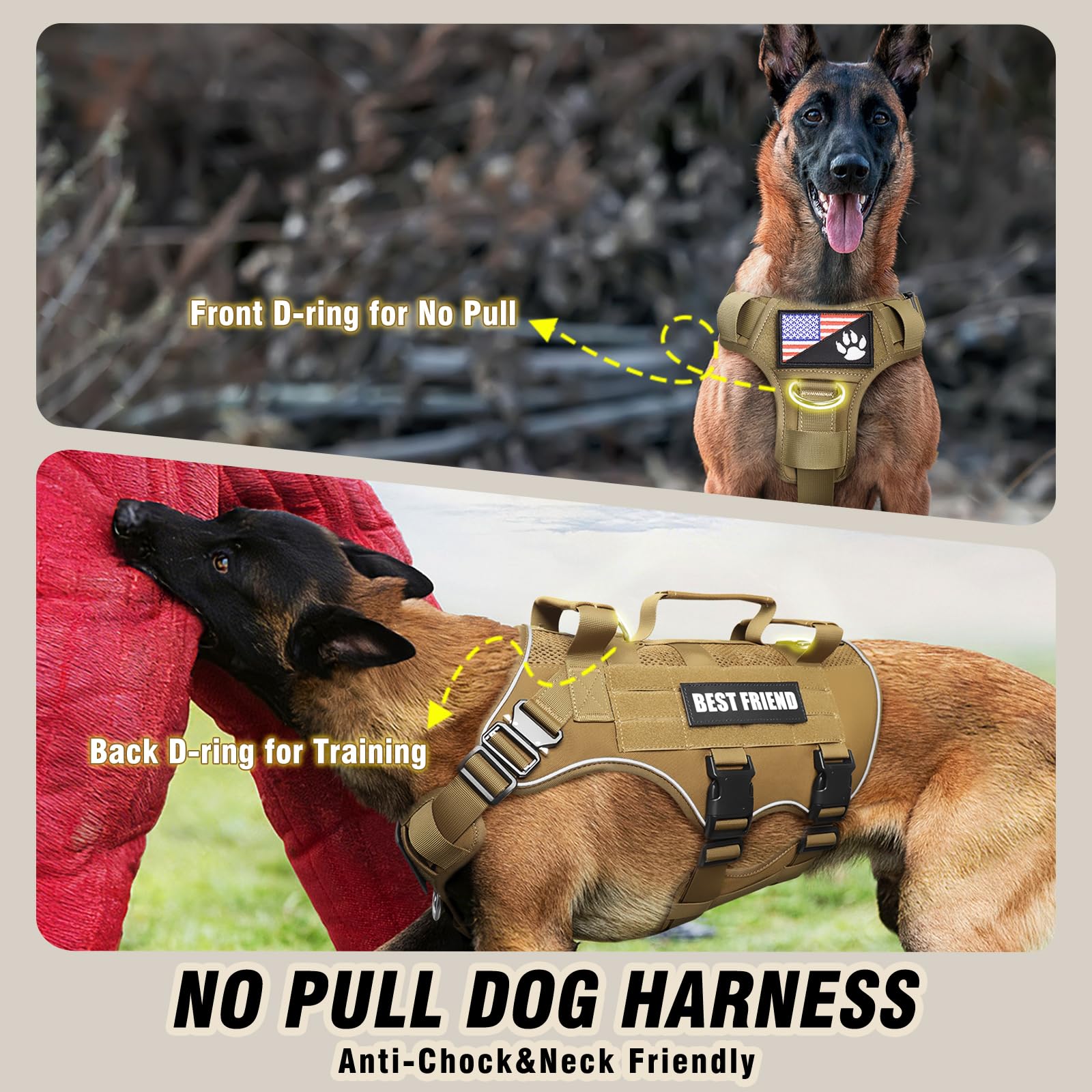 Arnés táctico para perro de tamaño mediano con hebillas de metal, chaleco de malla de aire transpirable, arnés militar Molle con 3 asas duraderas para entrenamiento, senderismo, caza, trabajo