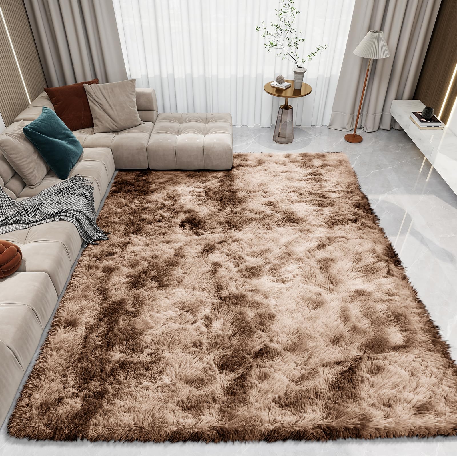 ( similar) shag area rugs for bedroom living room,4x6 ultra soft fluffy area rugs for dorm,indoor carpet nursery rugs for kids girls room home decor, mottling brown