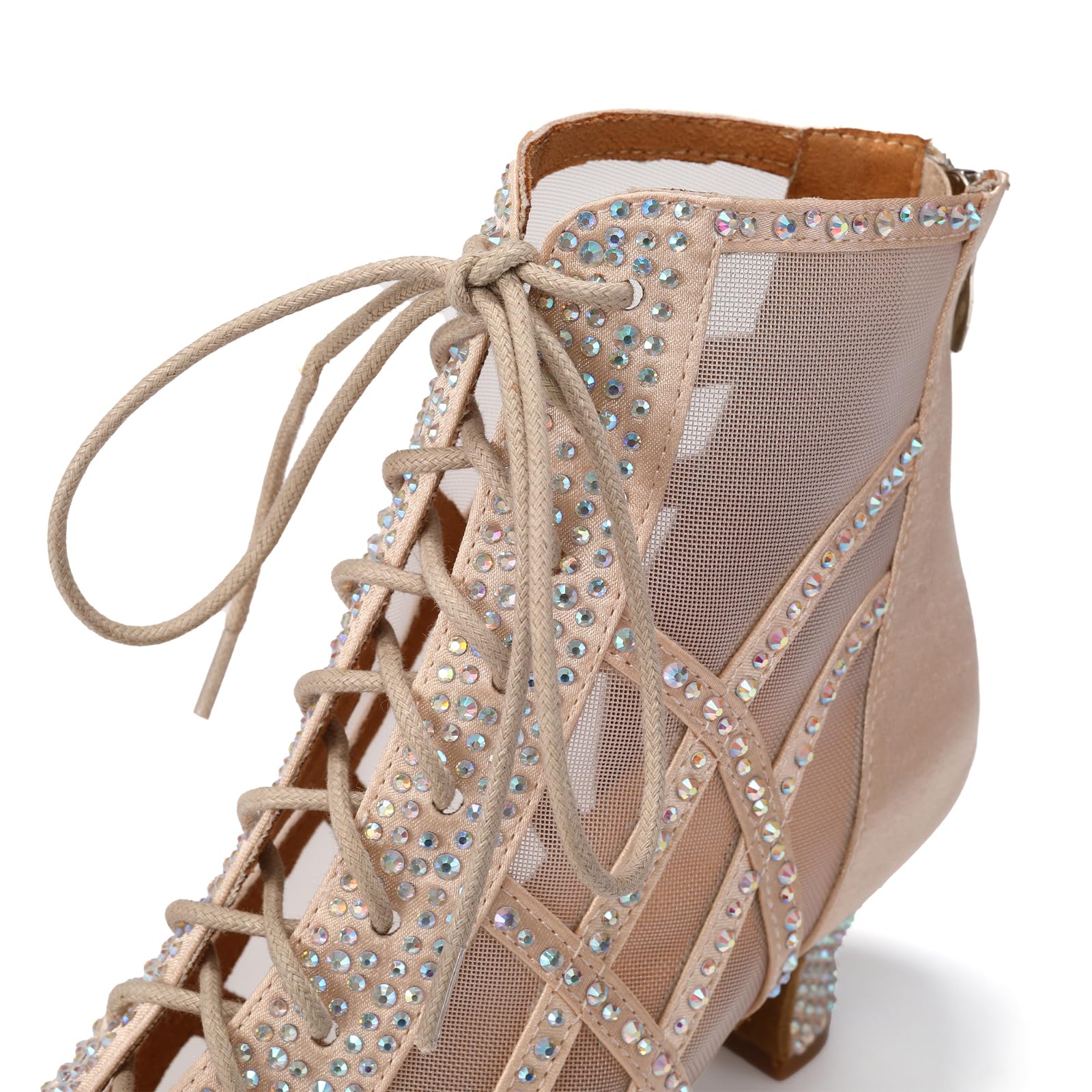 JUODVMP Bottes de Danse Respirantes pour Femmes Chaussures de Danse Latine,Salsa et de Salon pour Femmes,Ornées de Strass