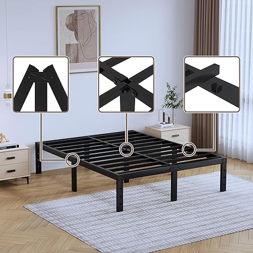 Miniatura 2 de Full Metal Bed Frame - 14 Inch Tall Heavy Duty Bedframe Black Basic Steel Slats Platform No Box Spring Needed/Easy Assembly/Noise Free