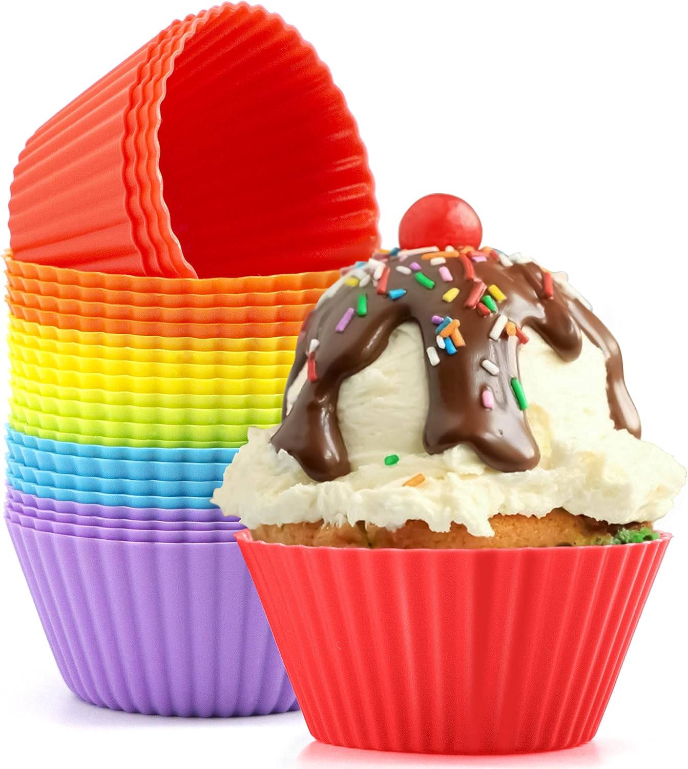 Anaeat 24 Pack Reusable Silicone Baking Cups, NonStick & Flexible