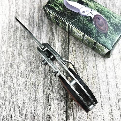 Miniatura 7 de Mini Folding Pocket Knife & EDC Small Knife,2" 5CR13MOV Blade, Wooden Handle with Pocket Clip,Assisted Opening Pocket Knives for Camping