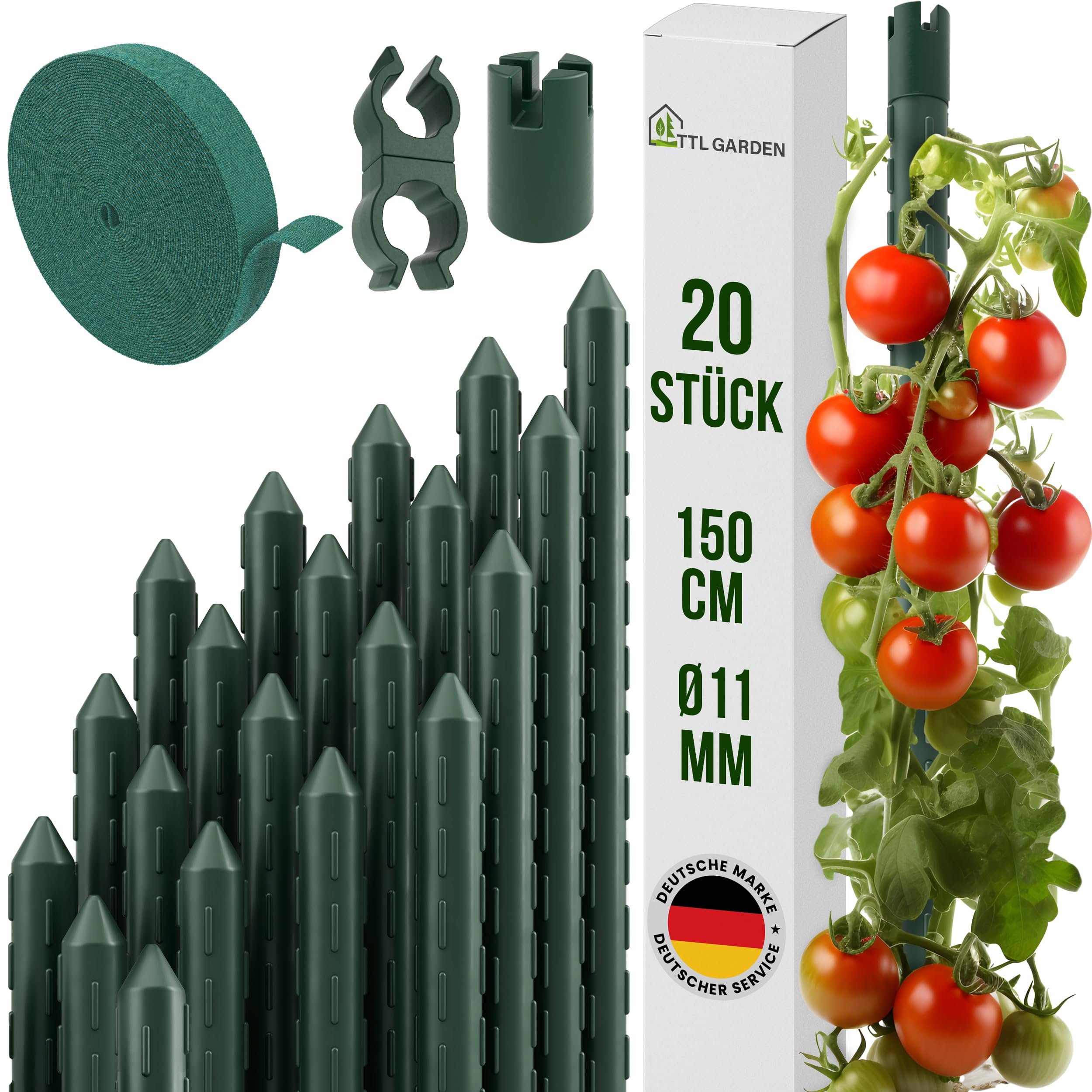 Tuteurs pour tomates en acier inoxydable avec clips et bande Velcro