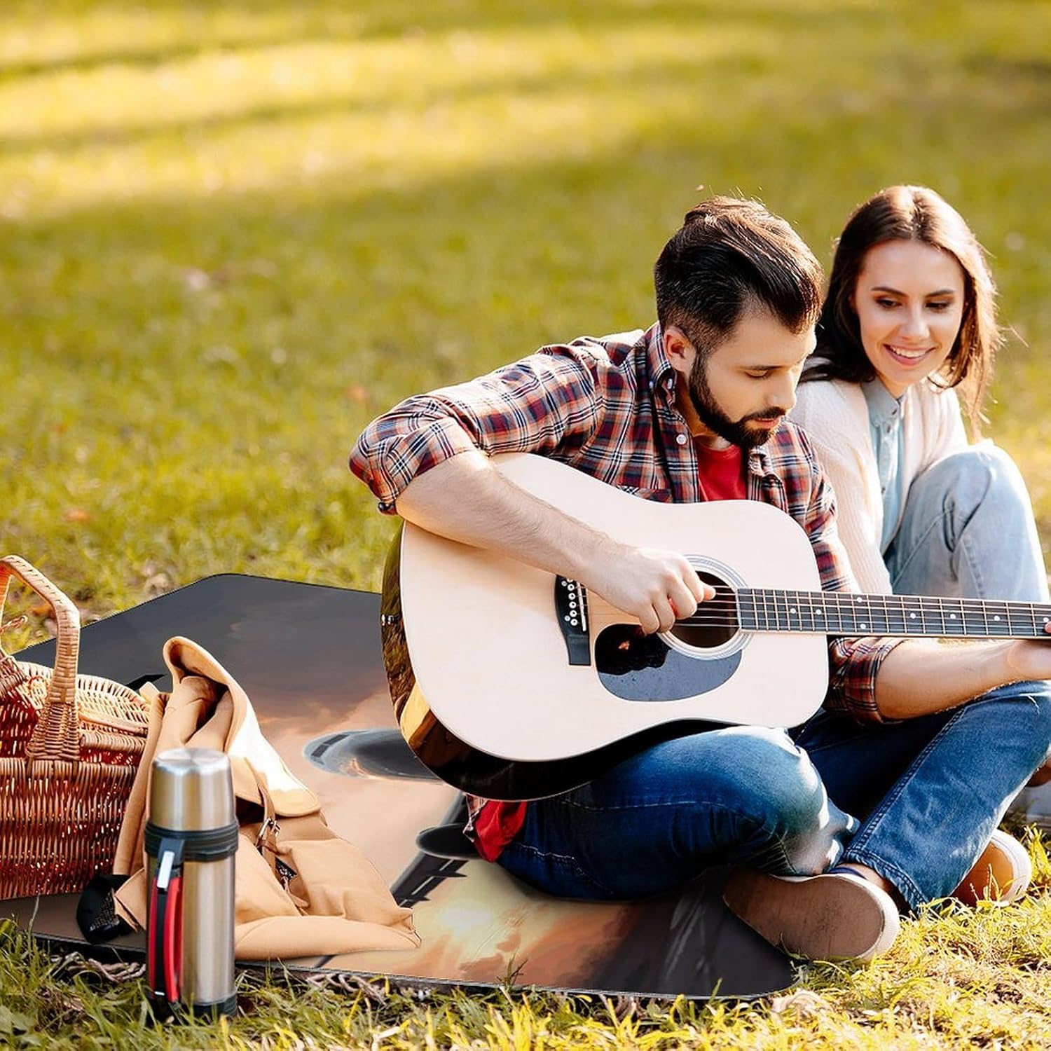 Airplane Art Waterproof Picnic Blanket 58.3''x58.3'',Portable and Foldable Picnic Mat with Handle,Outdoor Blankets for Lawn Park Beach Travel