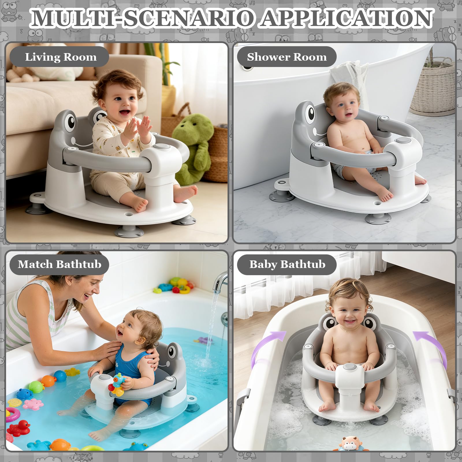 Badewannensitz Baby ab 6 Monate,Baby Badewannensitz,Badesitz Baby mit 4 Saugnäpfen und Kissen,Baby Bath Seat für Kleinkinder und Neugeborene,Baby Sitz Badewanne für Dusche oder Badewanne