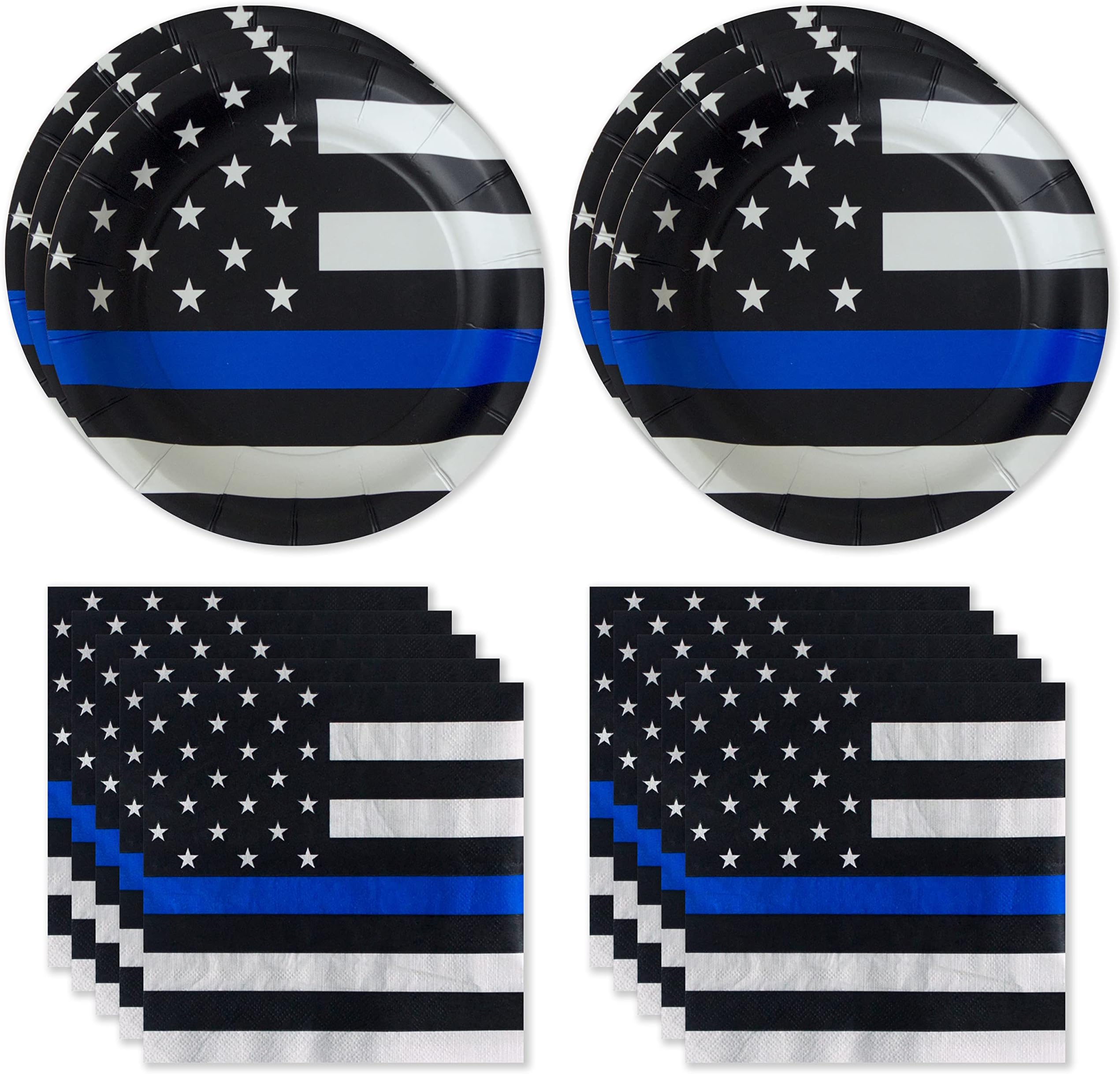 Police-Thin Blue Line Party for 16 guests! Includes 16 ea. 7” Plates and Napkins in the Official Thin Blue Line Flag Pattern. by Havercamp