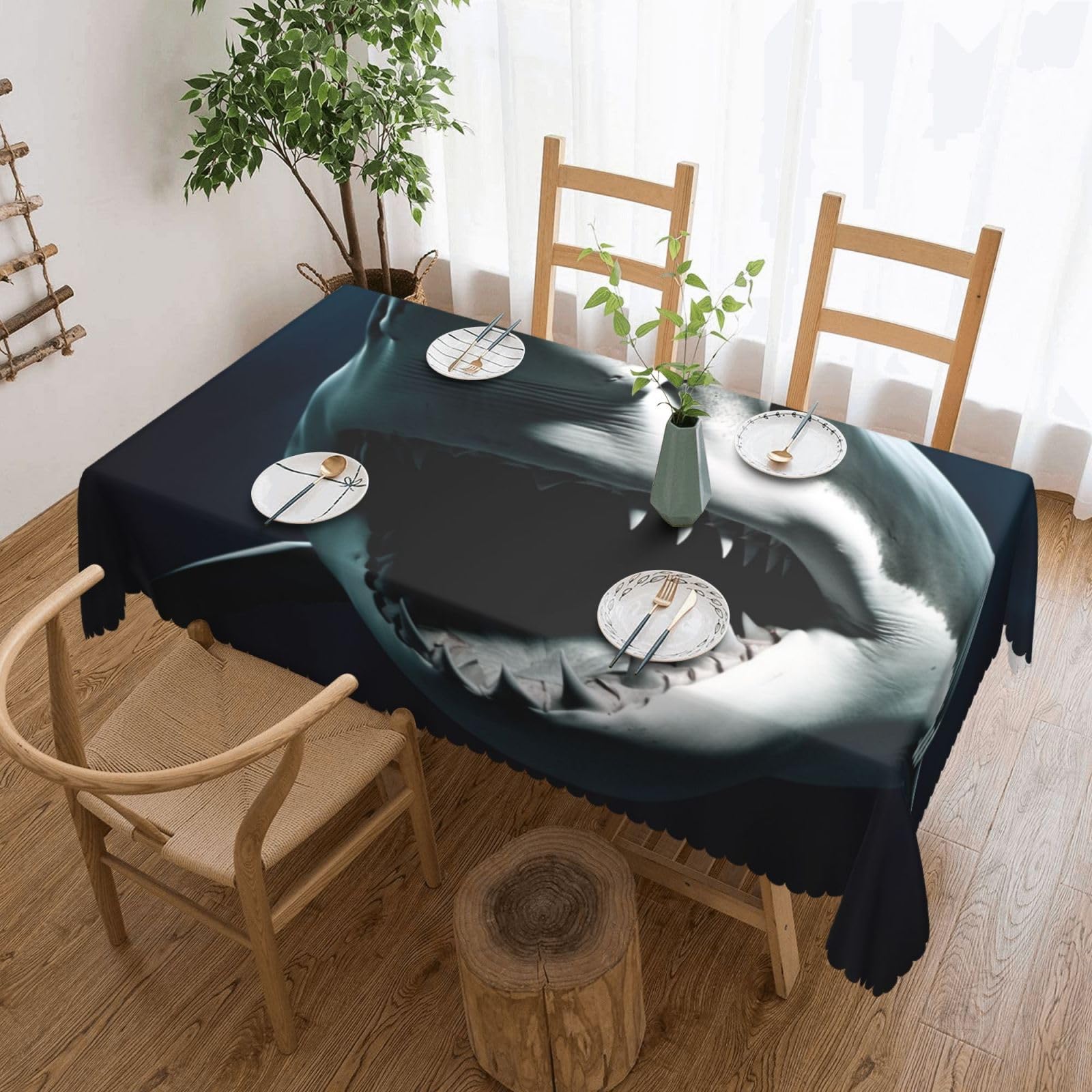 FodPand Shark Tablecloths for Rectangle Tables 54 x 72 Inch - Reusable Washable Dining Table Clothes - Stain and Wrinkle Resistant Decorative Fabric Table Cover for Wedding Party