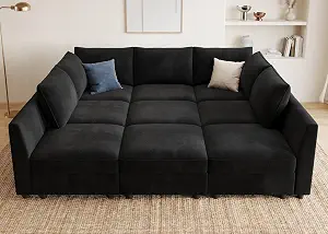 HONBAY Modular Sectional Sleeper Sofa with Storage, Black